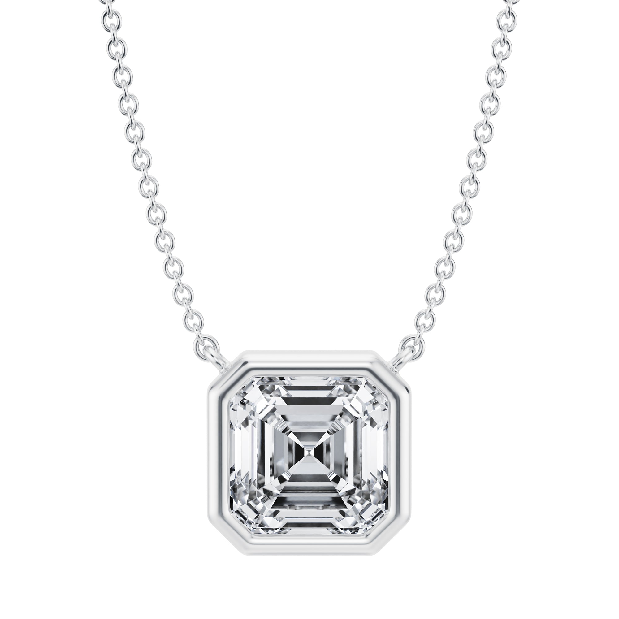 3 Carat Asscher Cut Bezel Solitaire Pendant Necklace