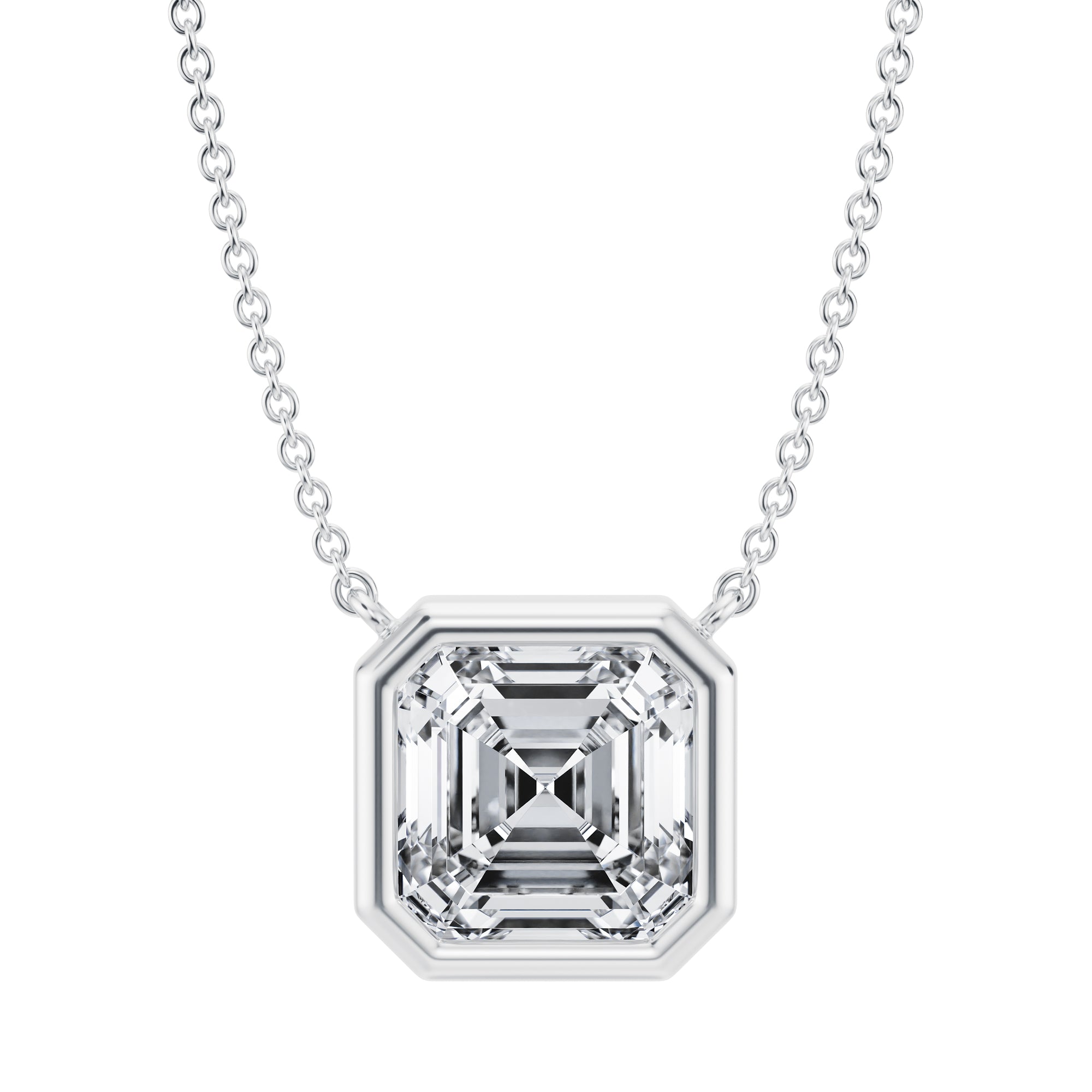 3.5 Carat Asscher Cut Bezel Solitaire Pendant Necklace