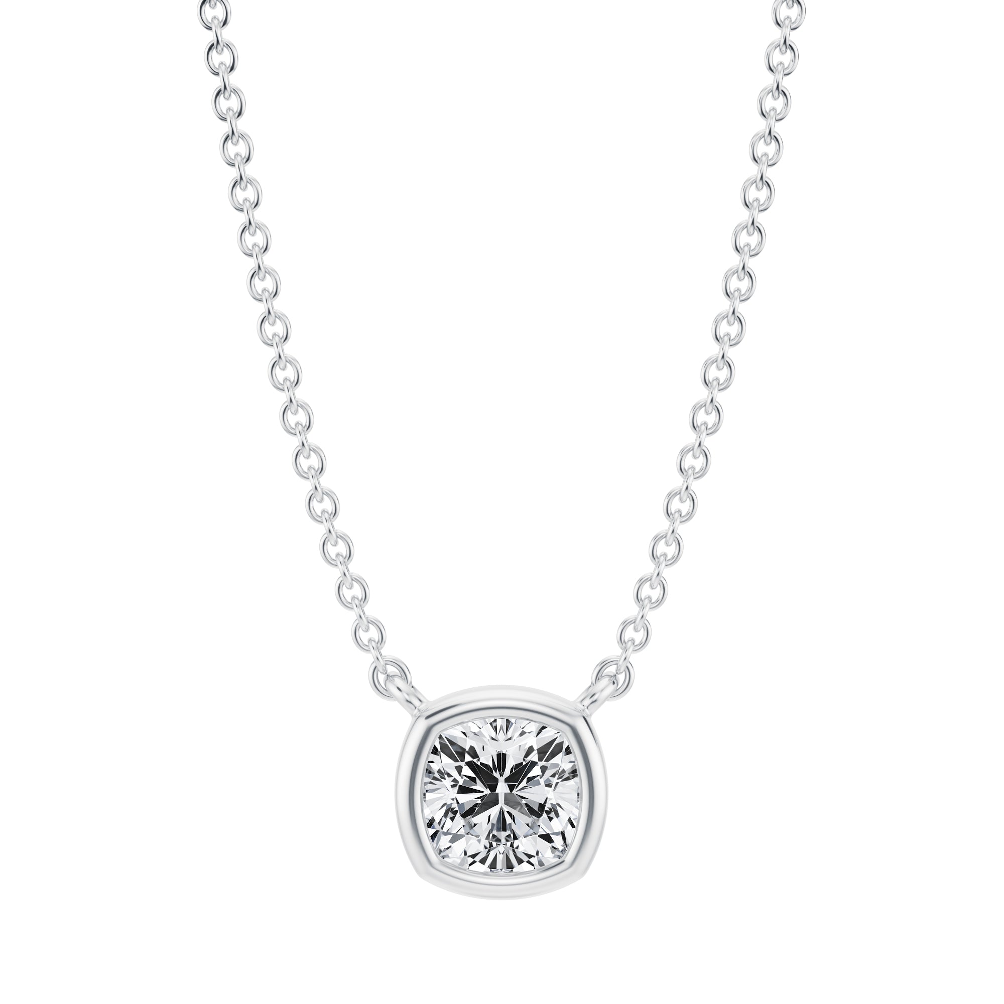 1/2 Carat Cushion Bezel Solitaire Pendant Necklace