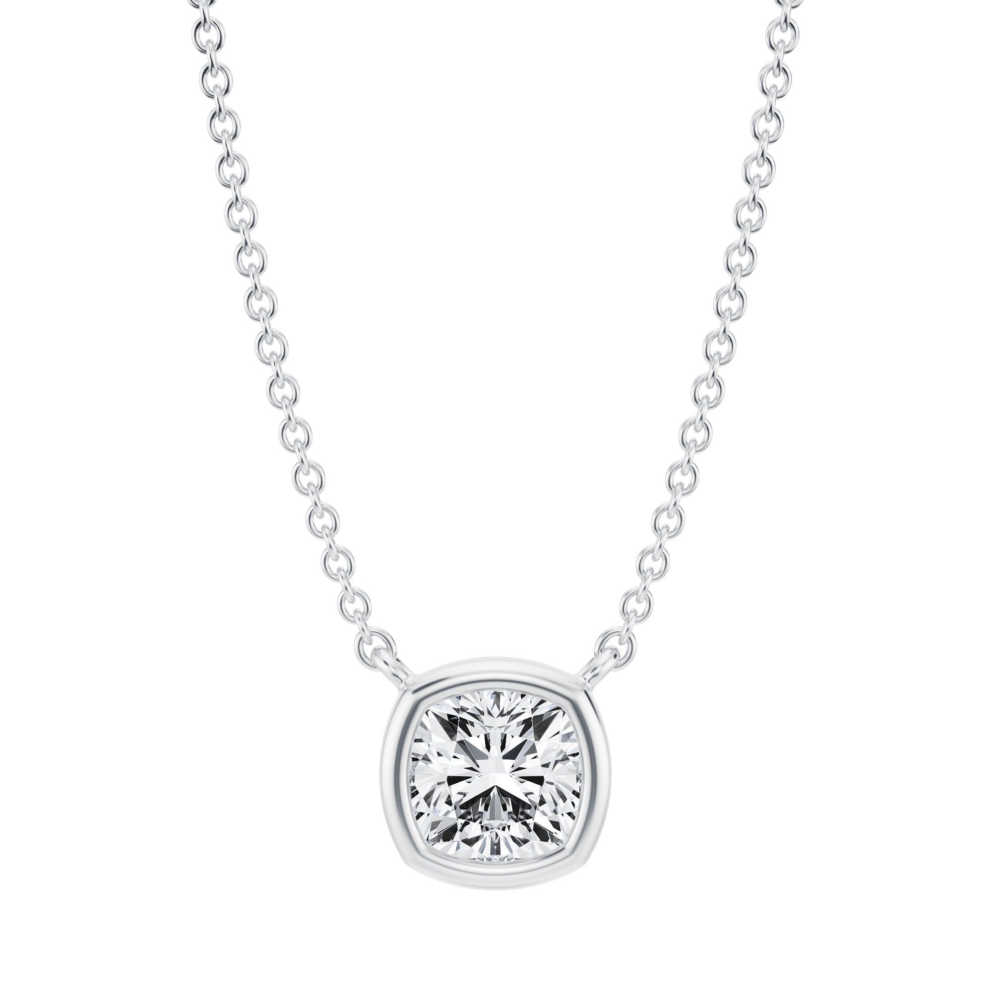 3/4 Carat Cushion Bezel Solitaire Pendant Necklace