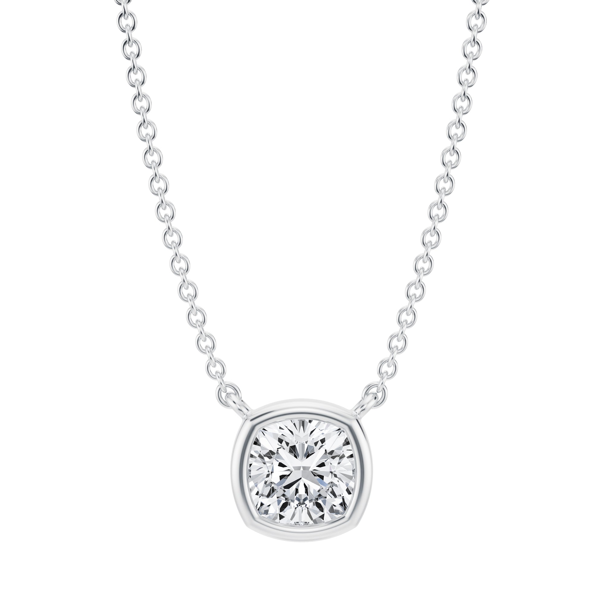 1 Carat Cushion Bezel Solitaire Pendant Necklace