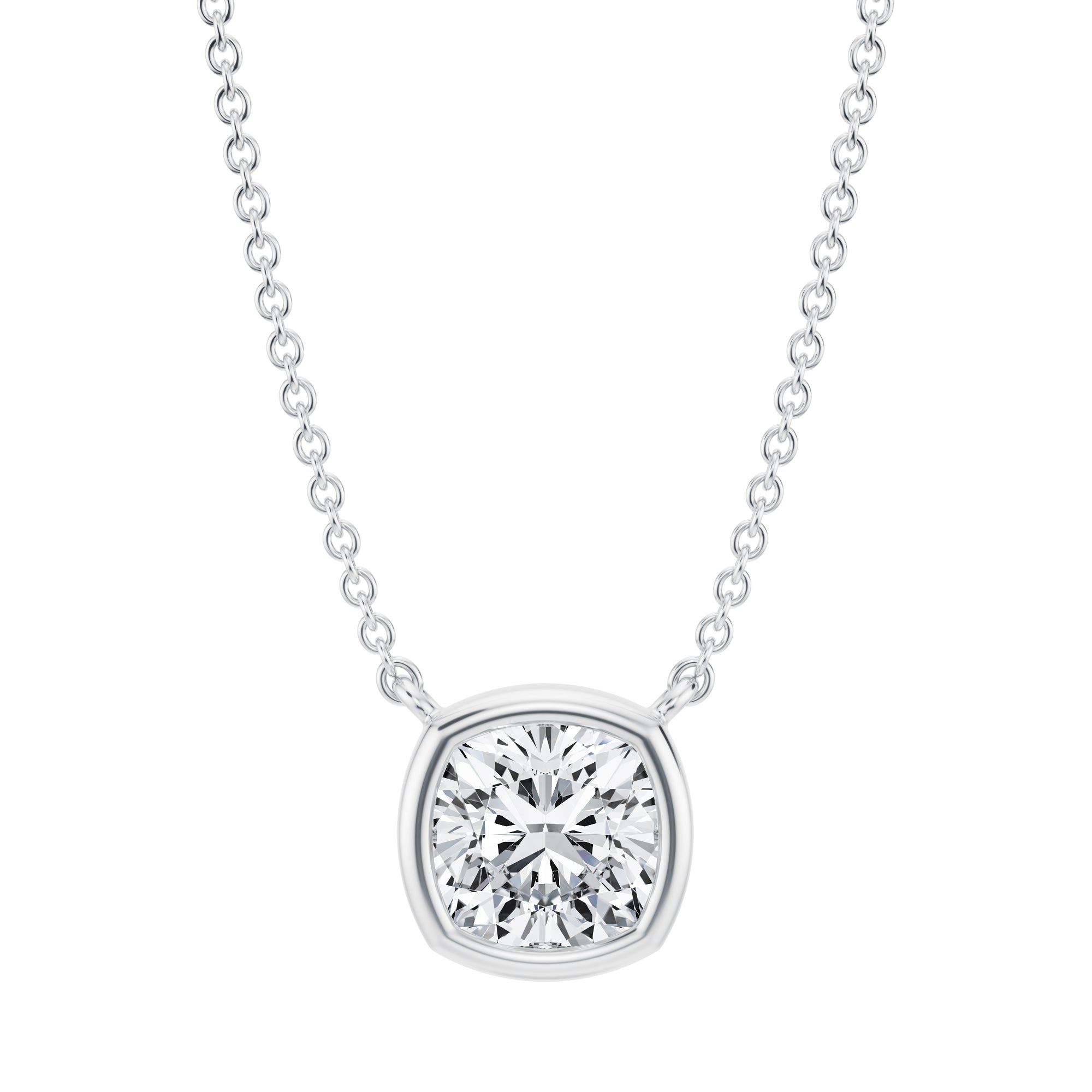 1.5 Carat Cushion Bezel Solitaire Pendant Necklace