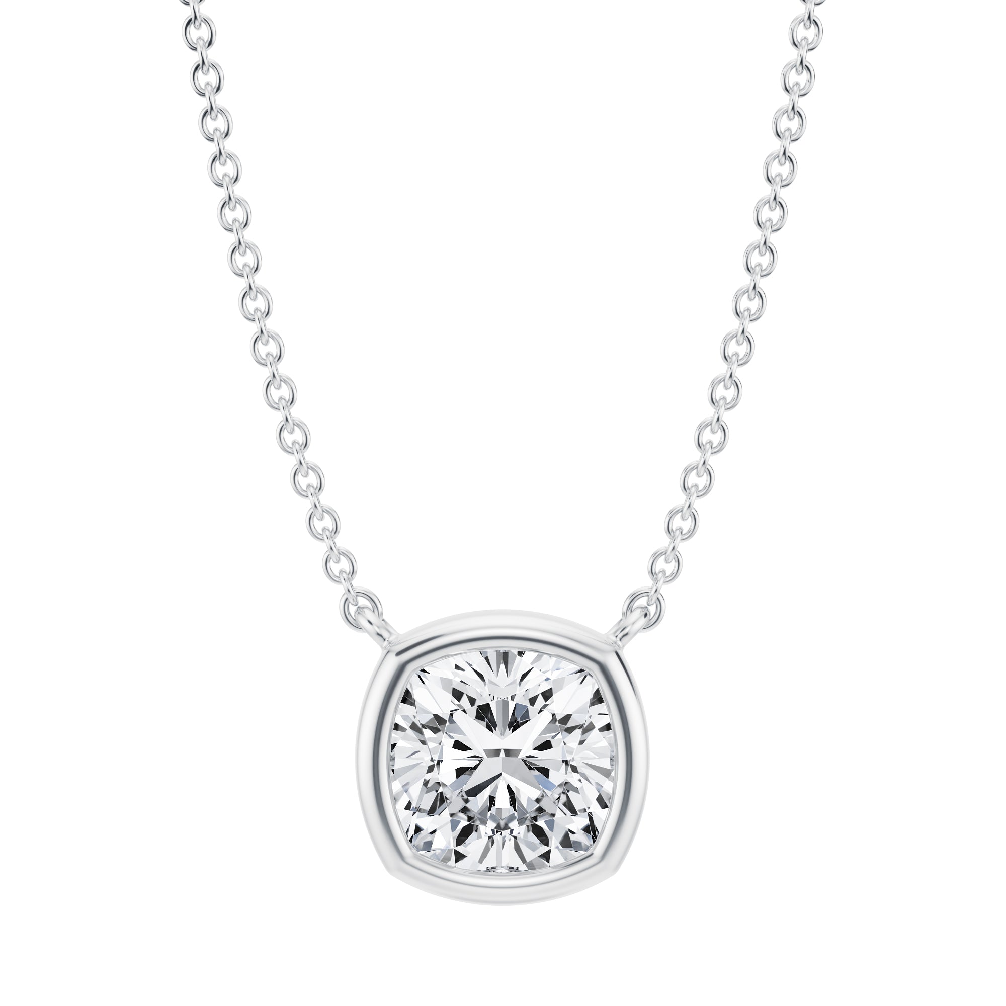 2 Carat Cushion Bezel Solitaire Pendant Necklace