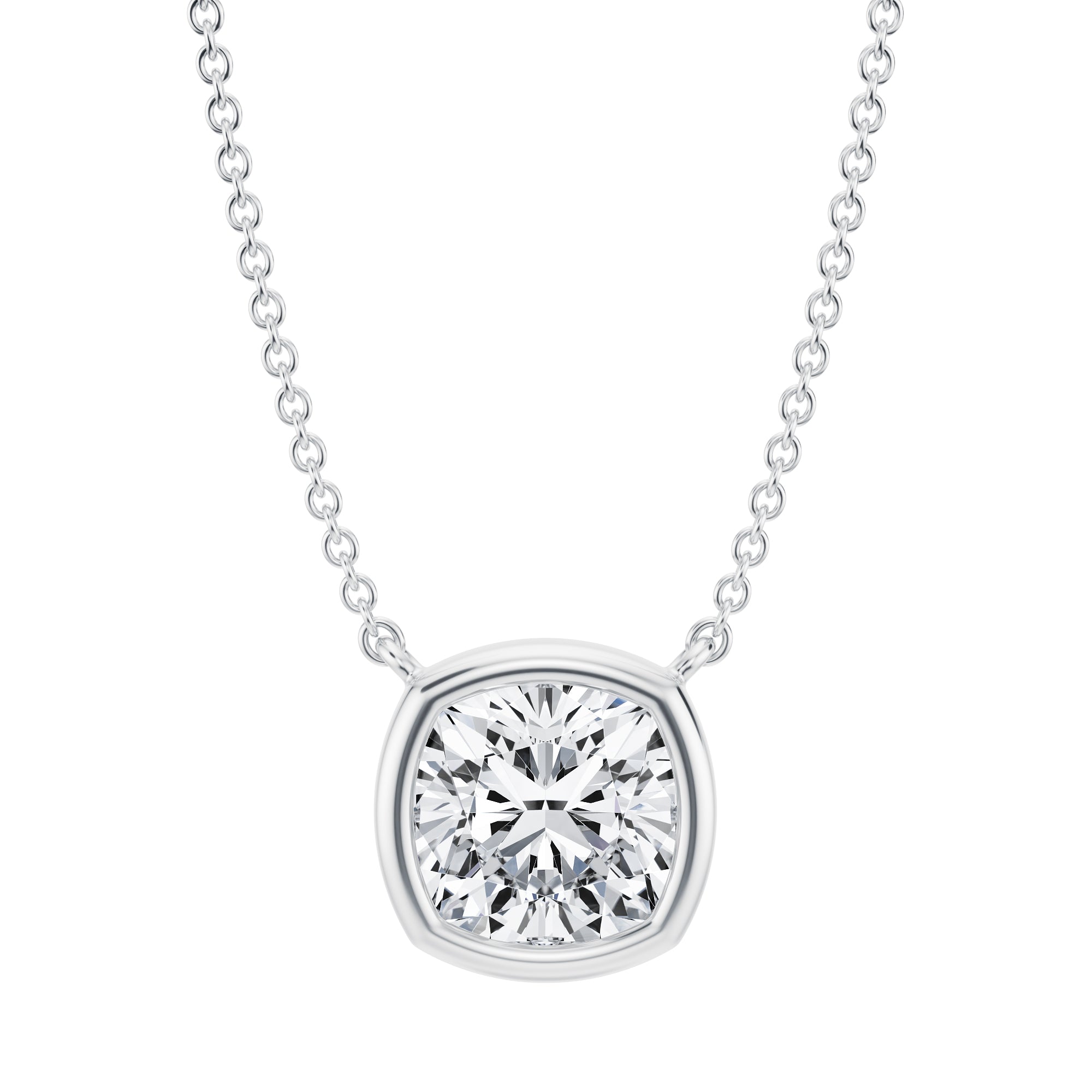 2.5 Carat Cushion Bezel Solitaire Pendant Necklace