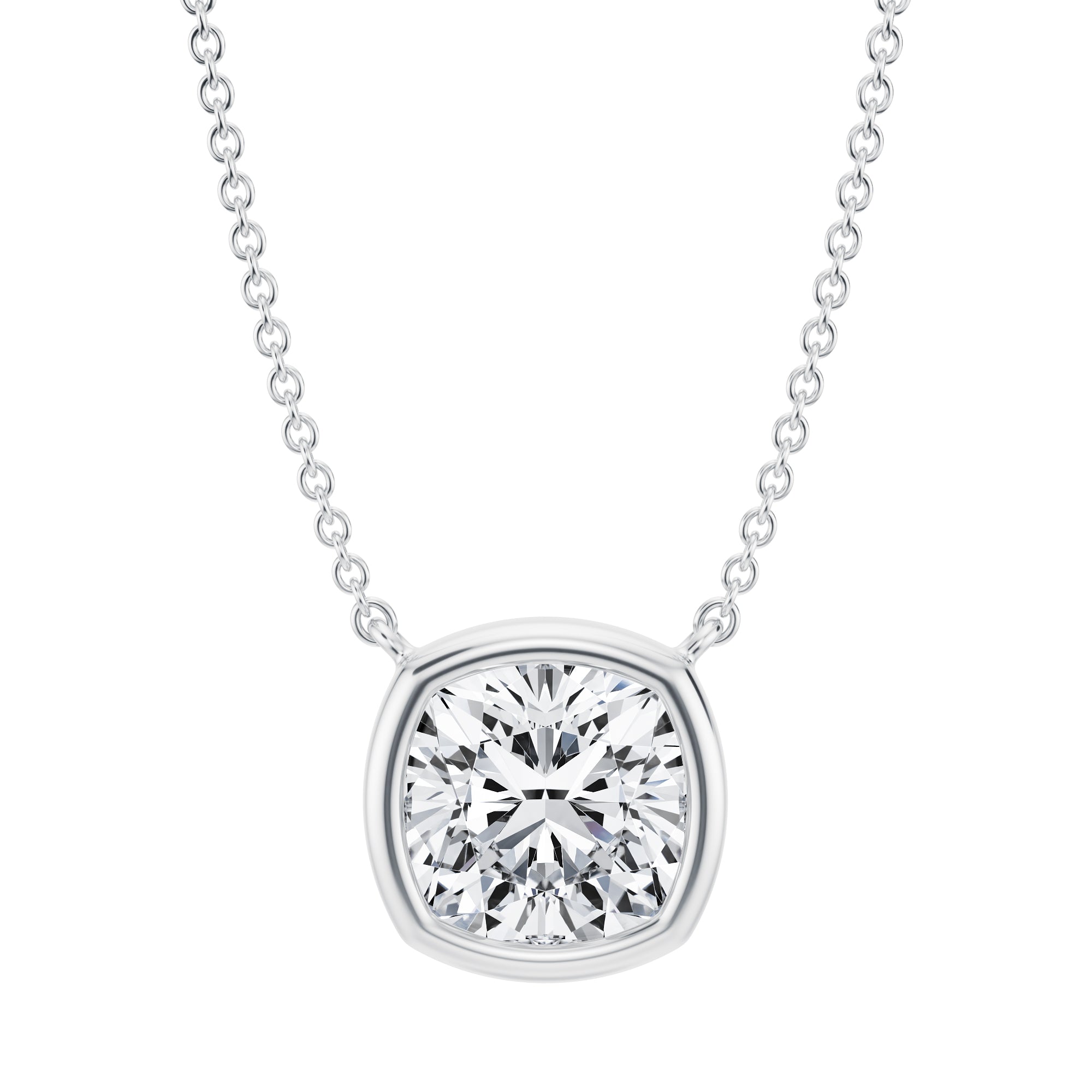 3 Carat Cushion Bezel Solitaire Pendant Necklace