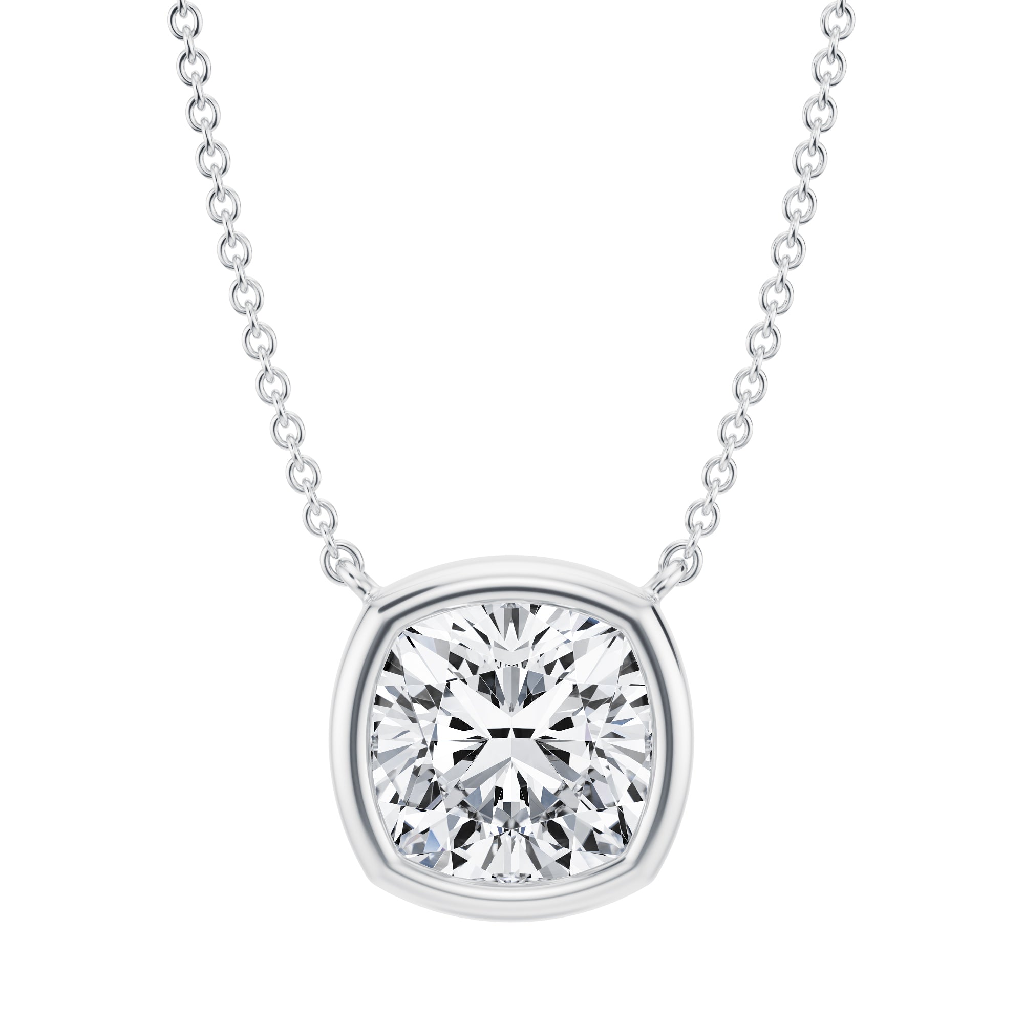 3.5 Carat Cushion Bezel Solitaire Pendant Necklace