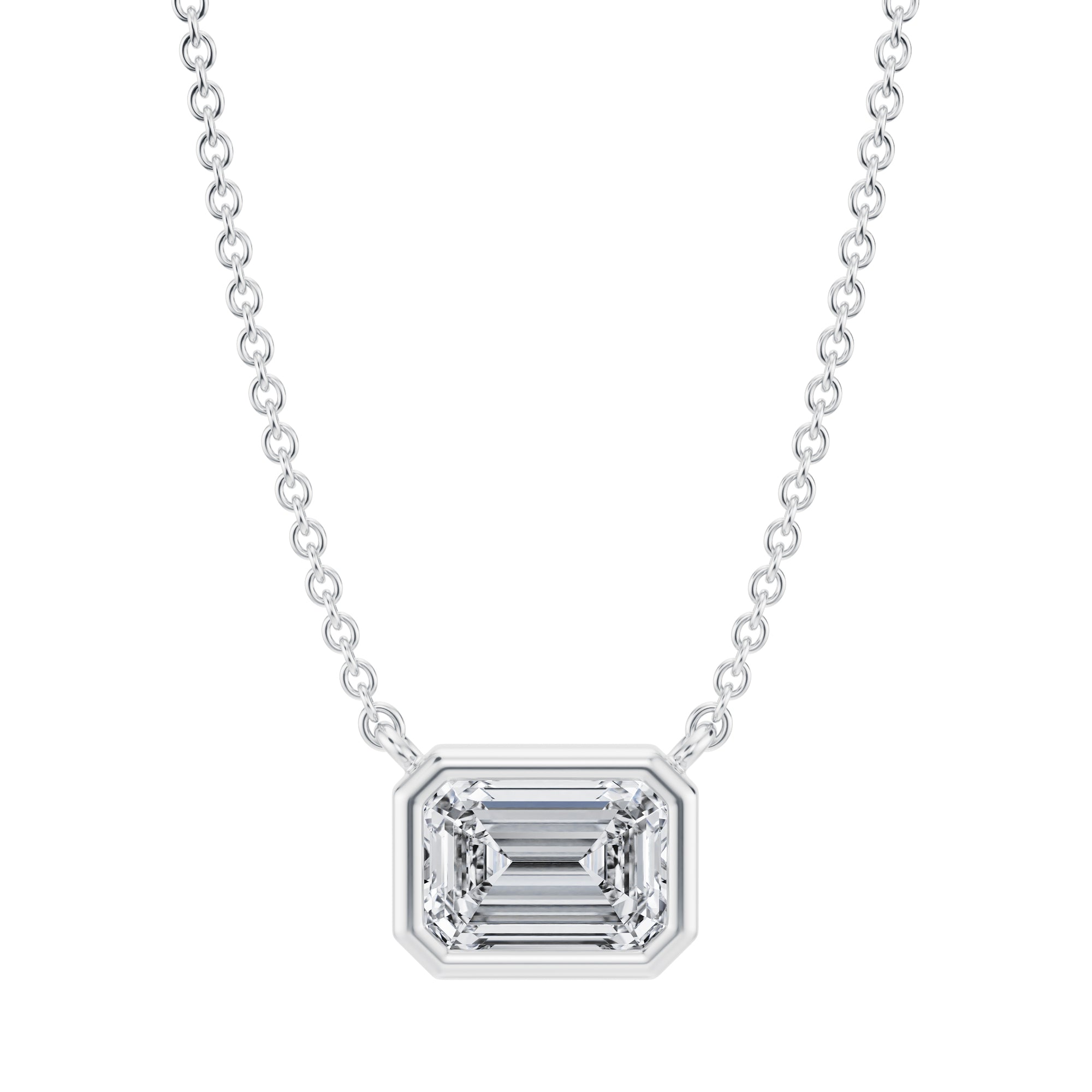 1 Carat Emerald Bezel Solitaire Pendant Necklace