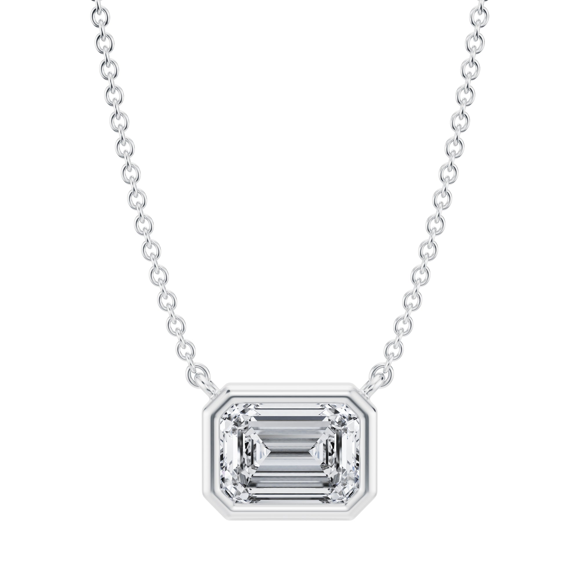 1.5 Carat Emerald Bezel Solitaire Pendant Necklace