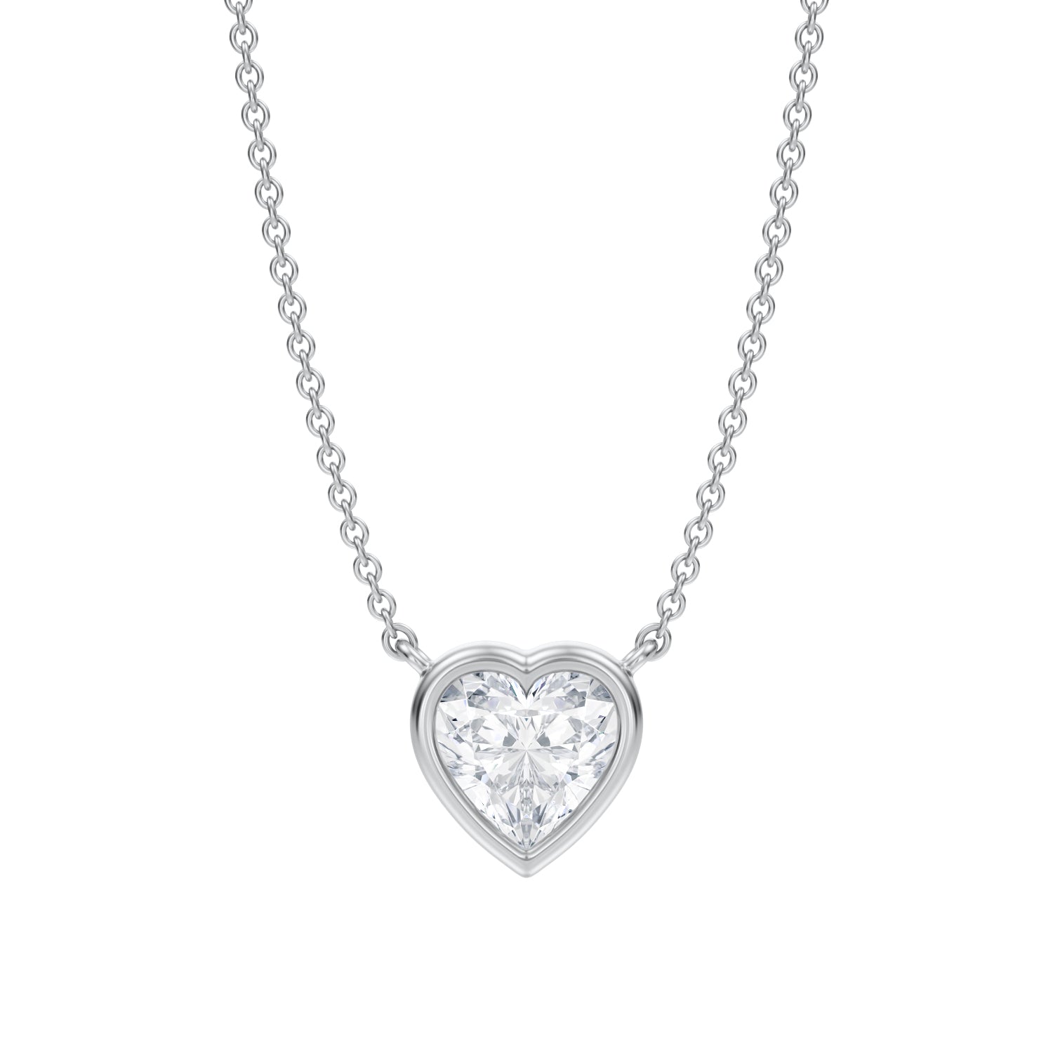 1 Carat Heart Shape Bezel Solitaire Pendant Necklace