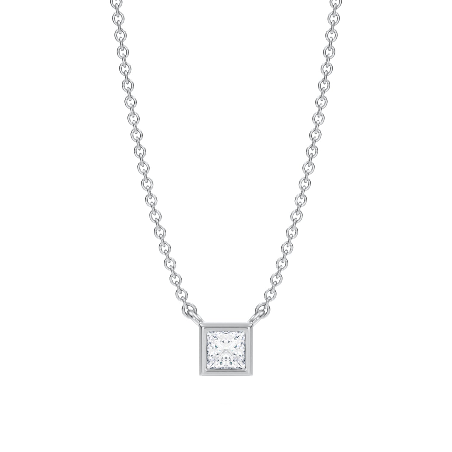 Princess Cut Bezel Solitaire Pendant Necklace