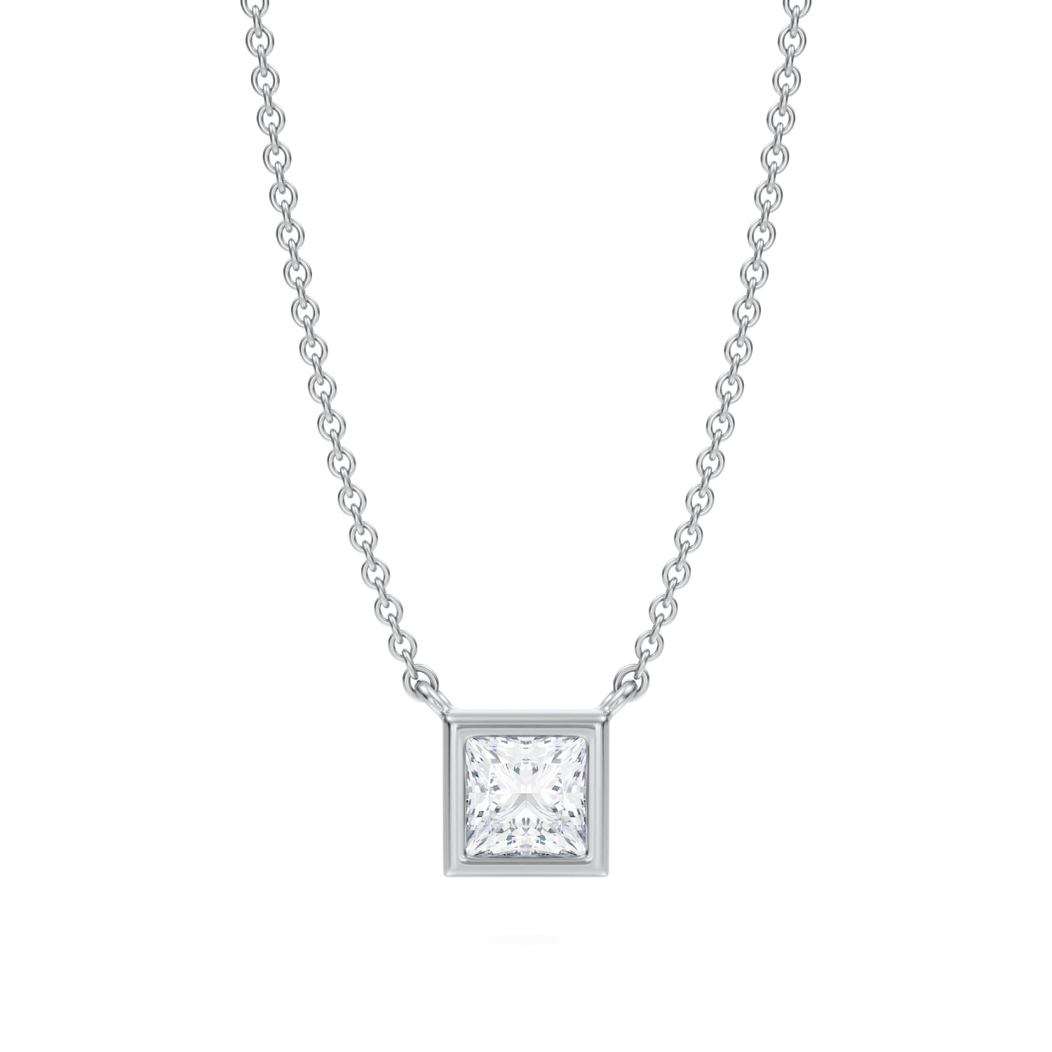 1/2 Carat Princess Cut Bezel Solitaire Pendant Necklace