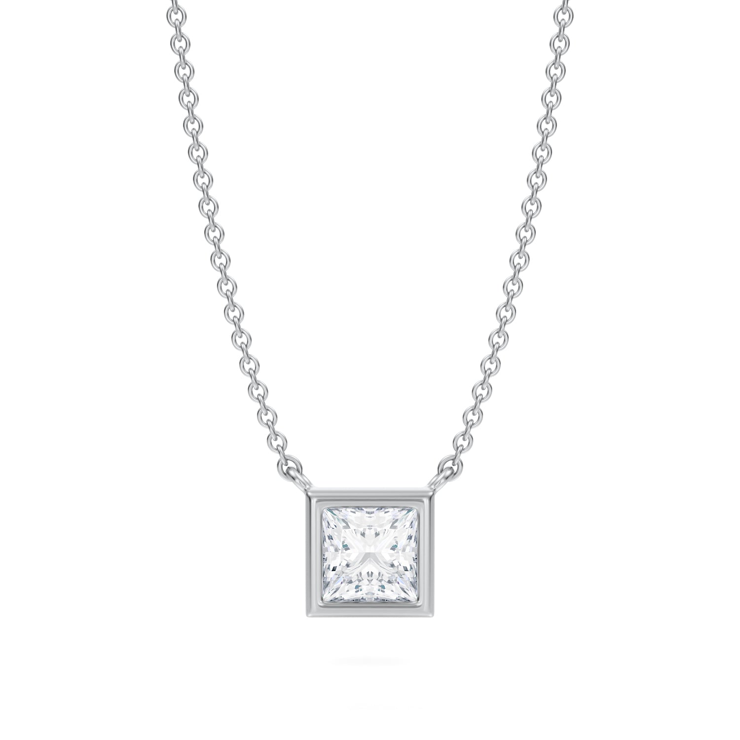 3/4 Carat Princess Cut Bezel Solitaire Pendant Necklace