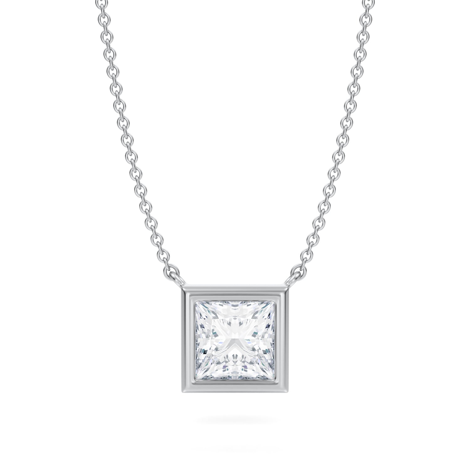 1.5 Carat Princess Cut Bezel Solitaire Pendant Necklace