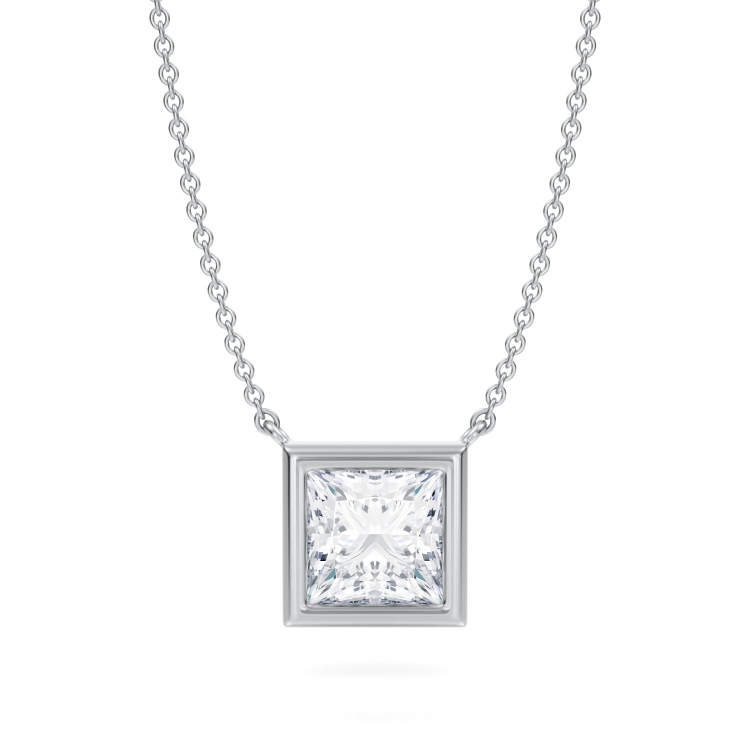 2 Carat Princess Cut Bezel Solitaire Pendant Necklace