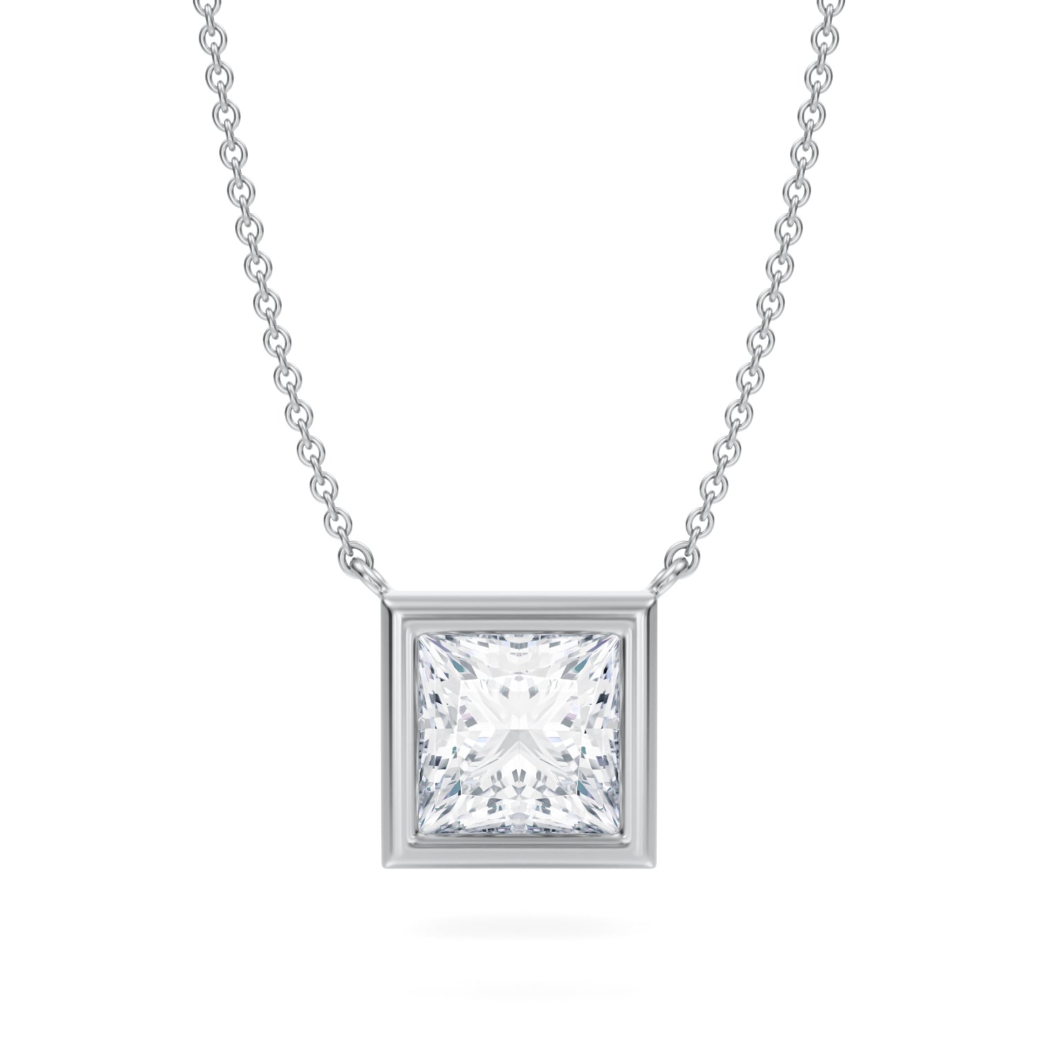 2.5 Carat Princess Cut Bezel Solitaire Pendant Necklace