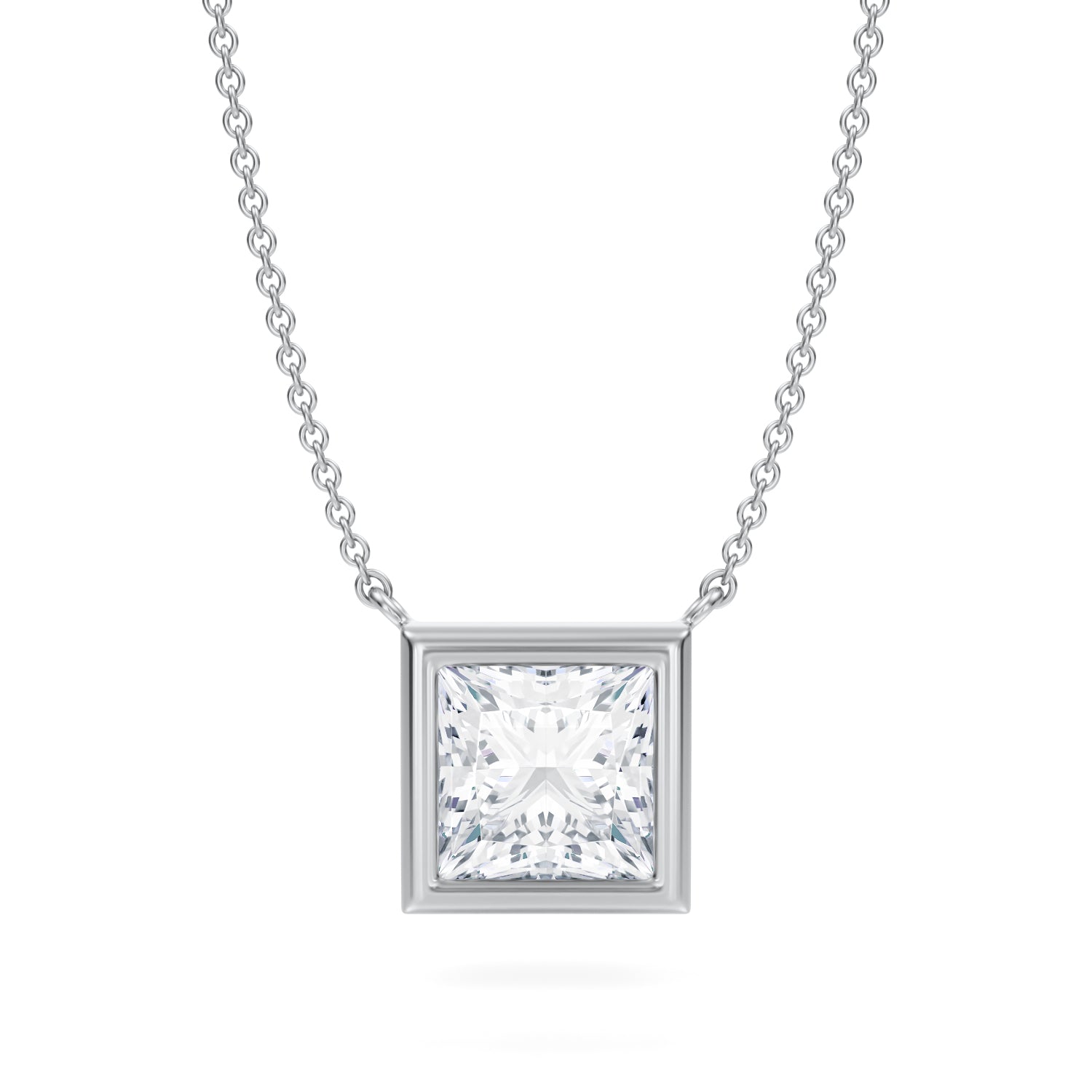 3 Carat Princess Cut Bezel Solitaire Pendant Necklace