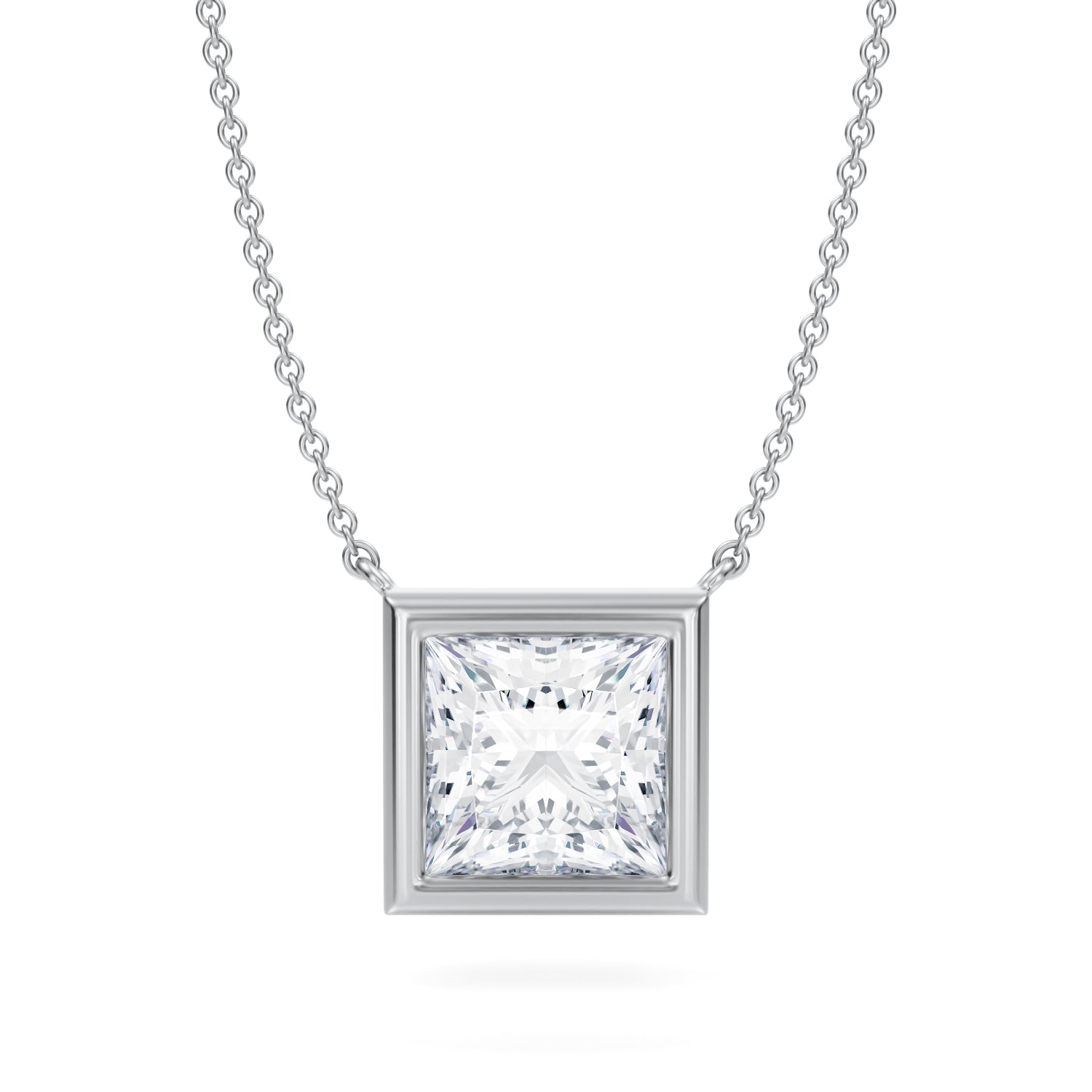 3.5 Carat Princess Cut Bezel Solitaire Pendant Necklace