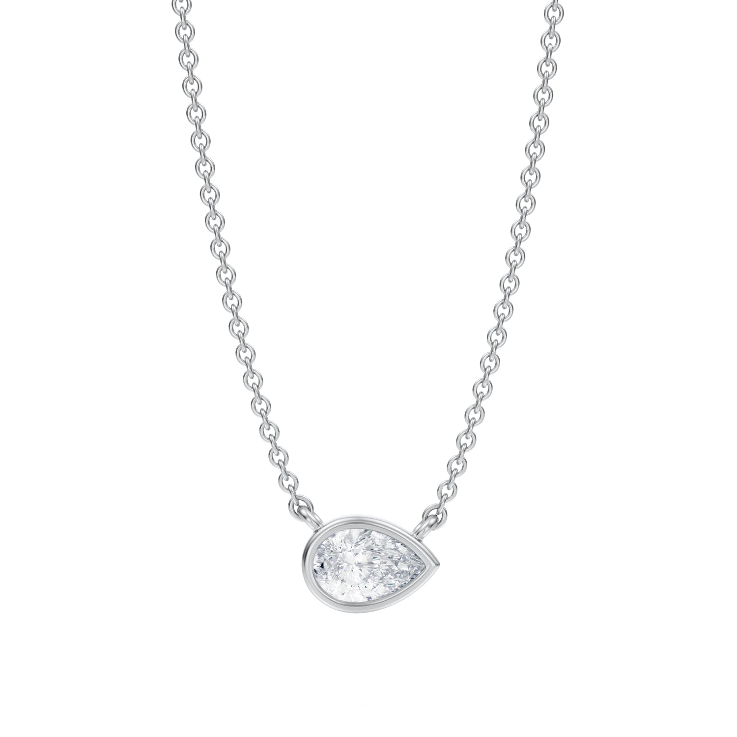 1/2 Carat Pear Bezel Solitaire Pendant Necklace