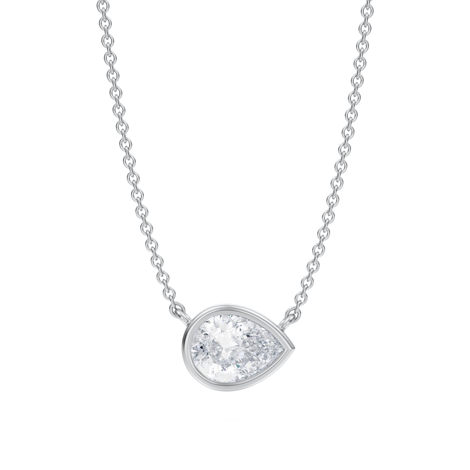 1 Carat Pear Bezel Solitaire Pendant Necklace