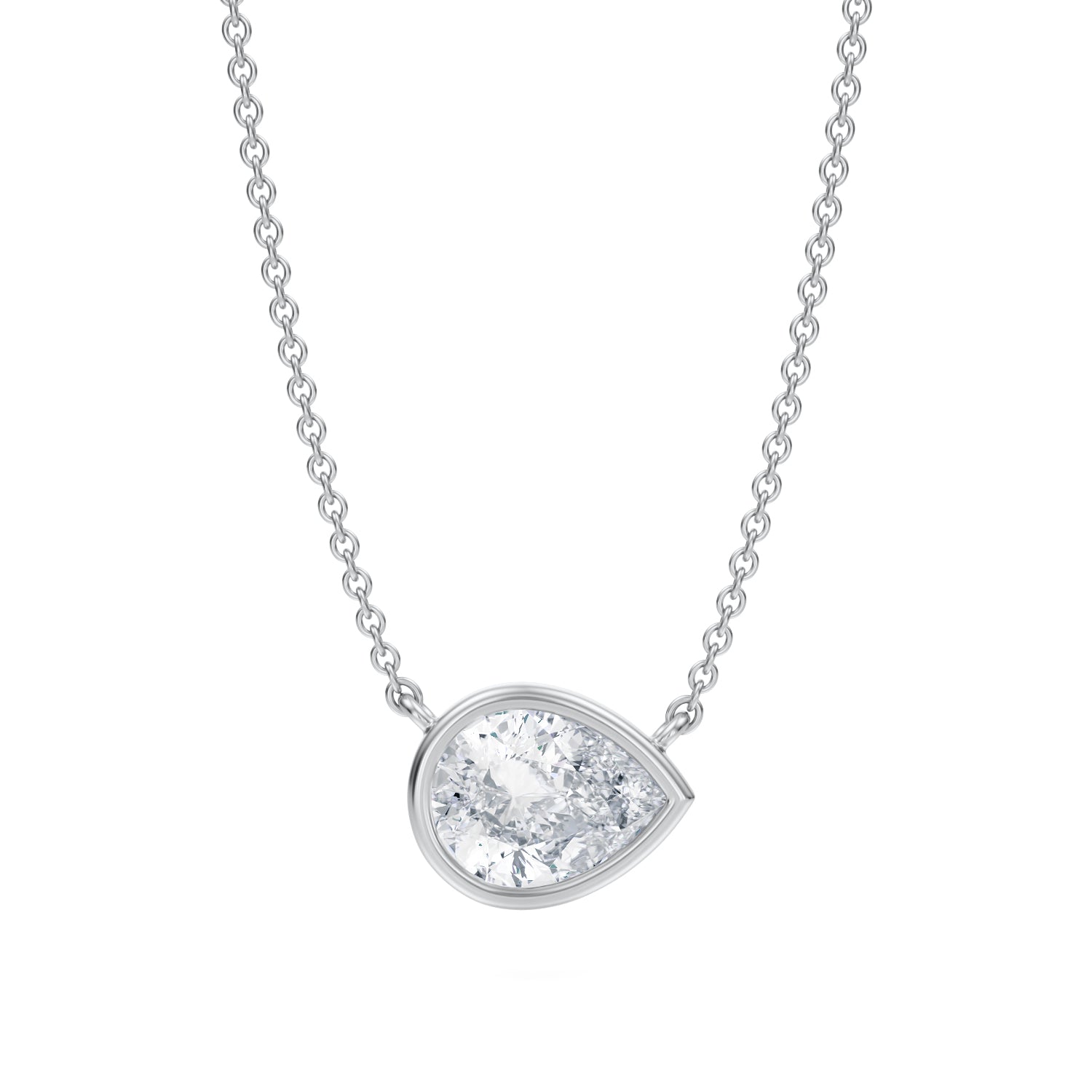 1.5 Carat Pear Bezel Solitaire Pendant Necklace