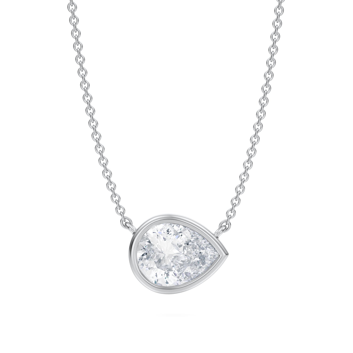 2 Carat Pear Bezel Solitaire Pendant Necklace