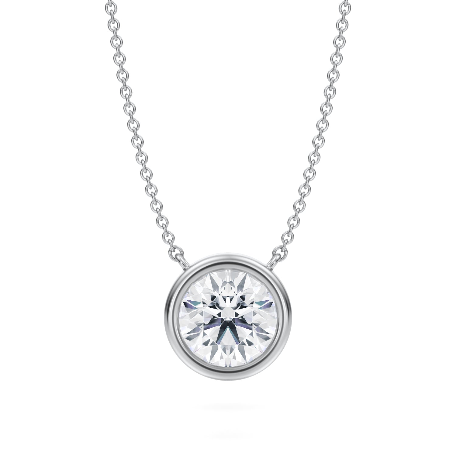 2 Carat Round Bezel Solitaire Pendant Necklace