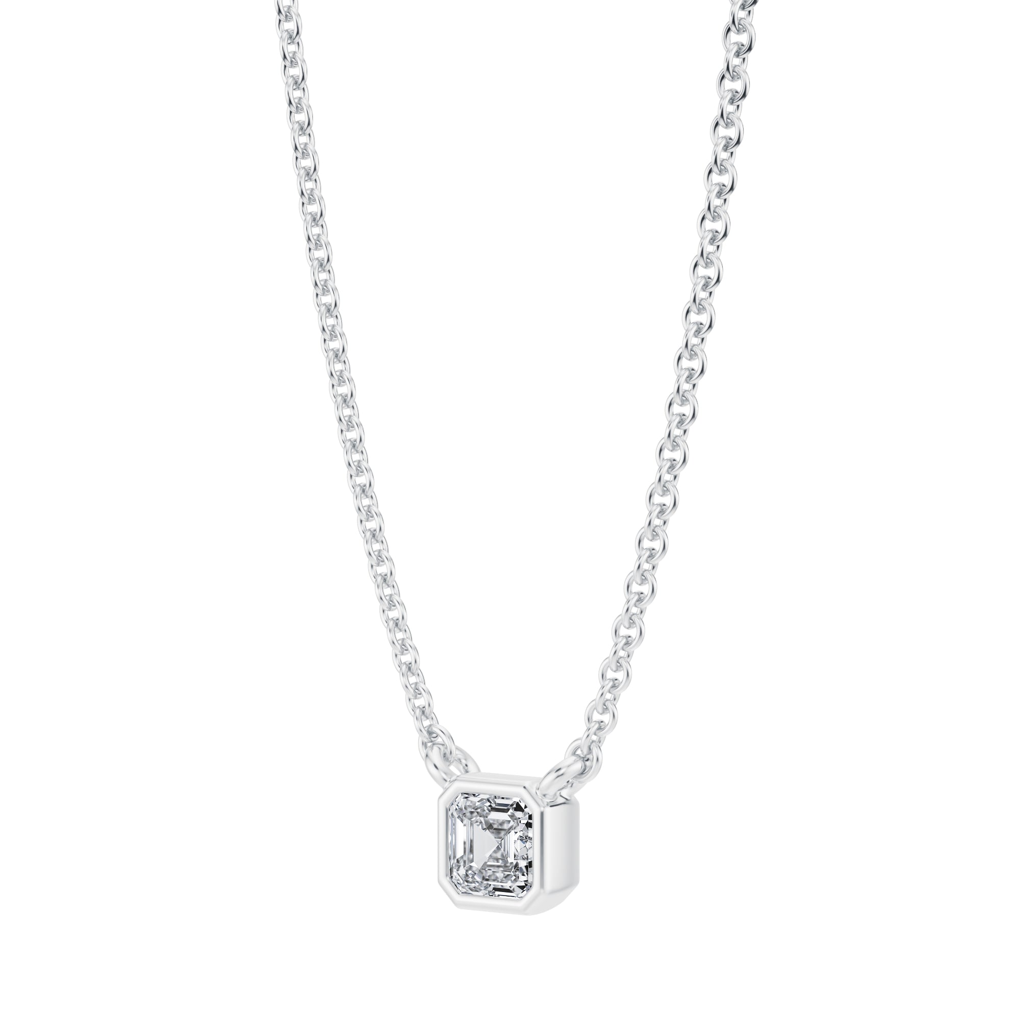 Asscher Cut Bezel Solitaire Pendant Necklace