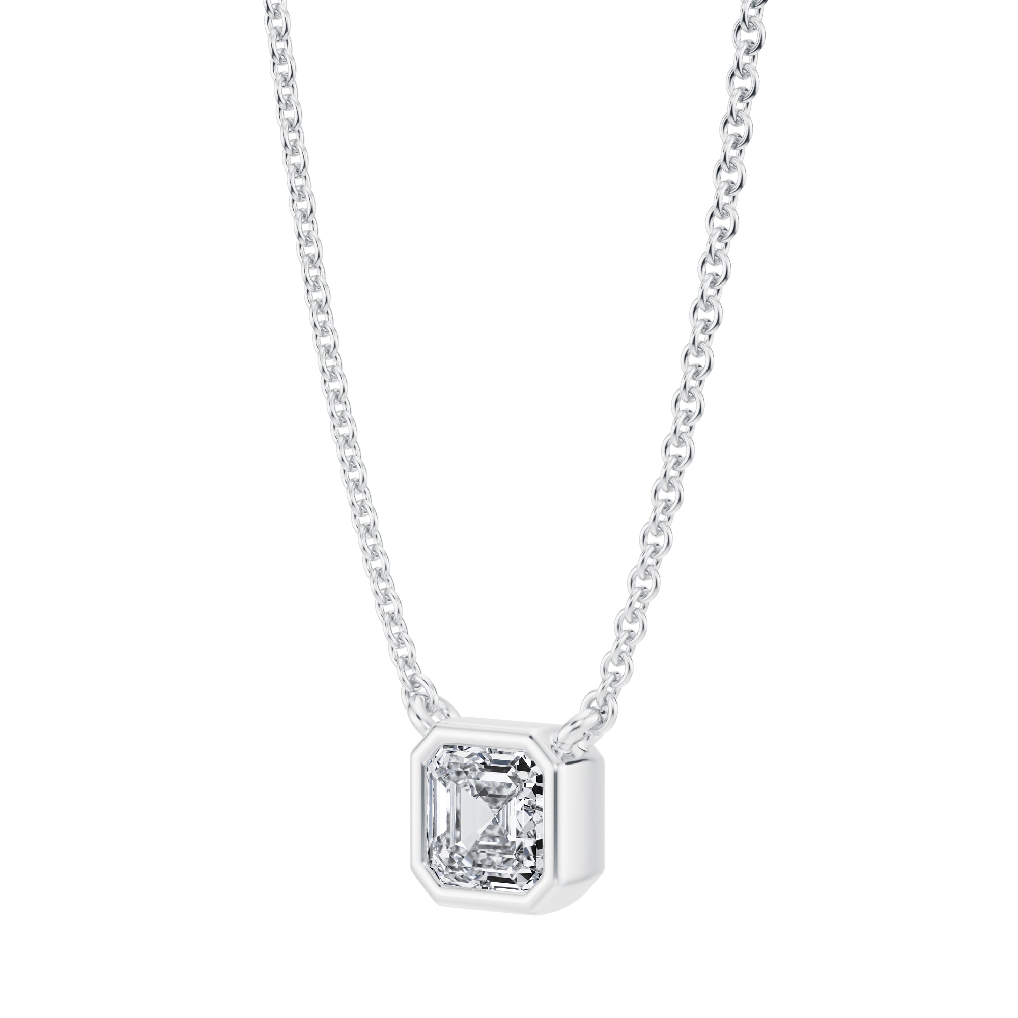 1/2 Carat Asscher Cut Bezel Solitaire Pendant Necklace