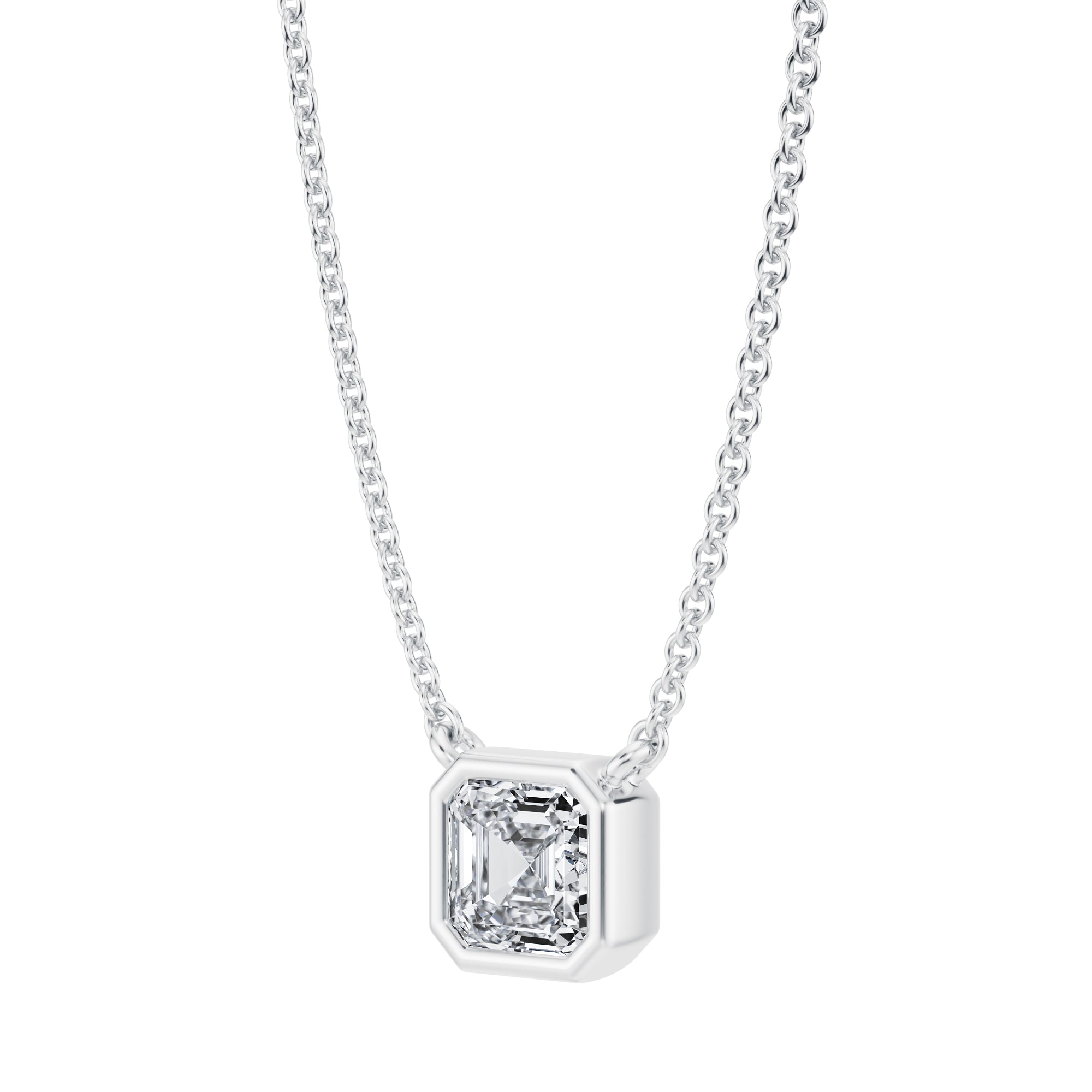 3/4 Carat Asscher Cut Bezel Solitaire Pendant Necklace