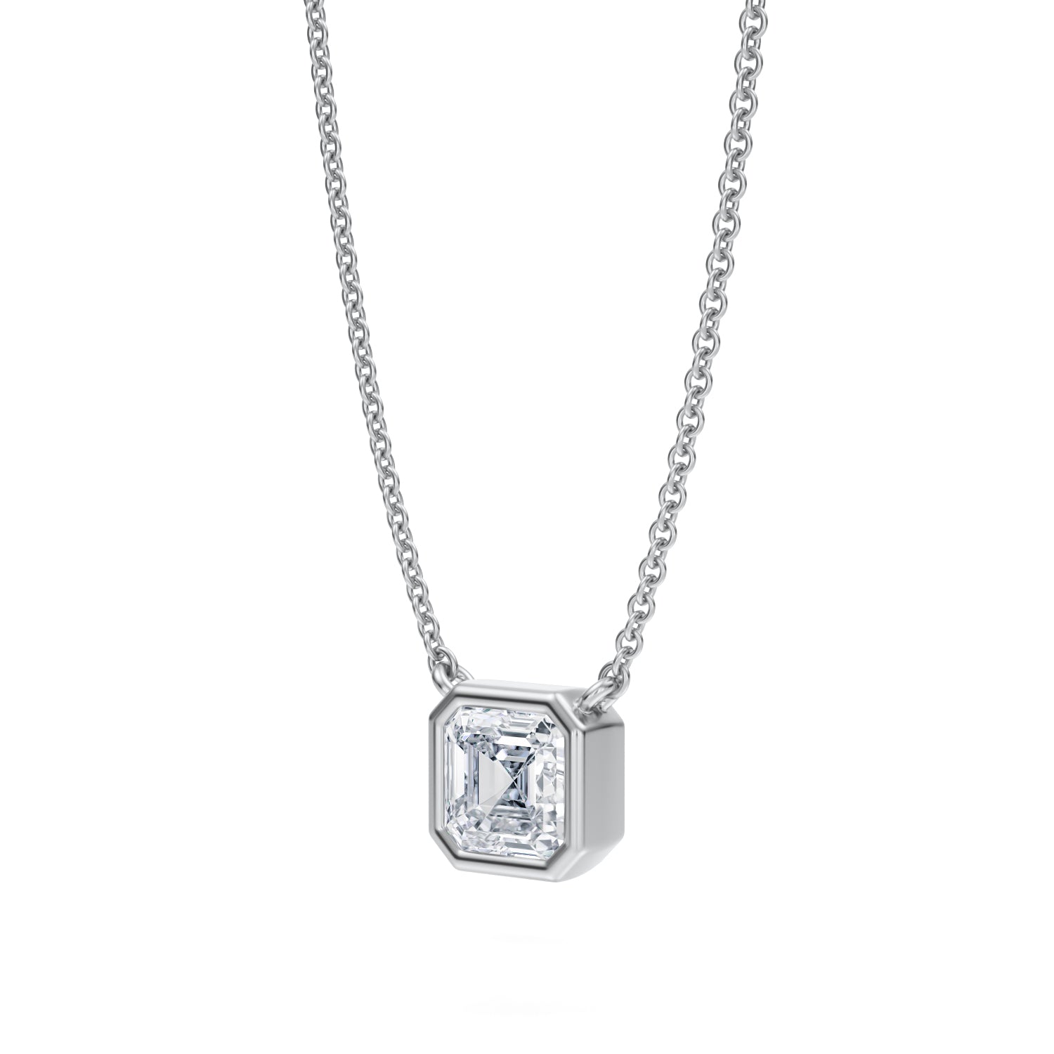 1 Carat Asscher Cut Bezel Solitaire Pendant Necklace