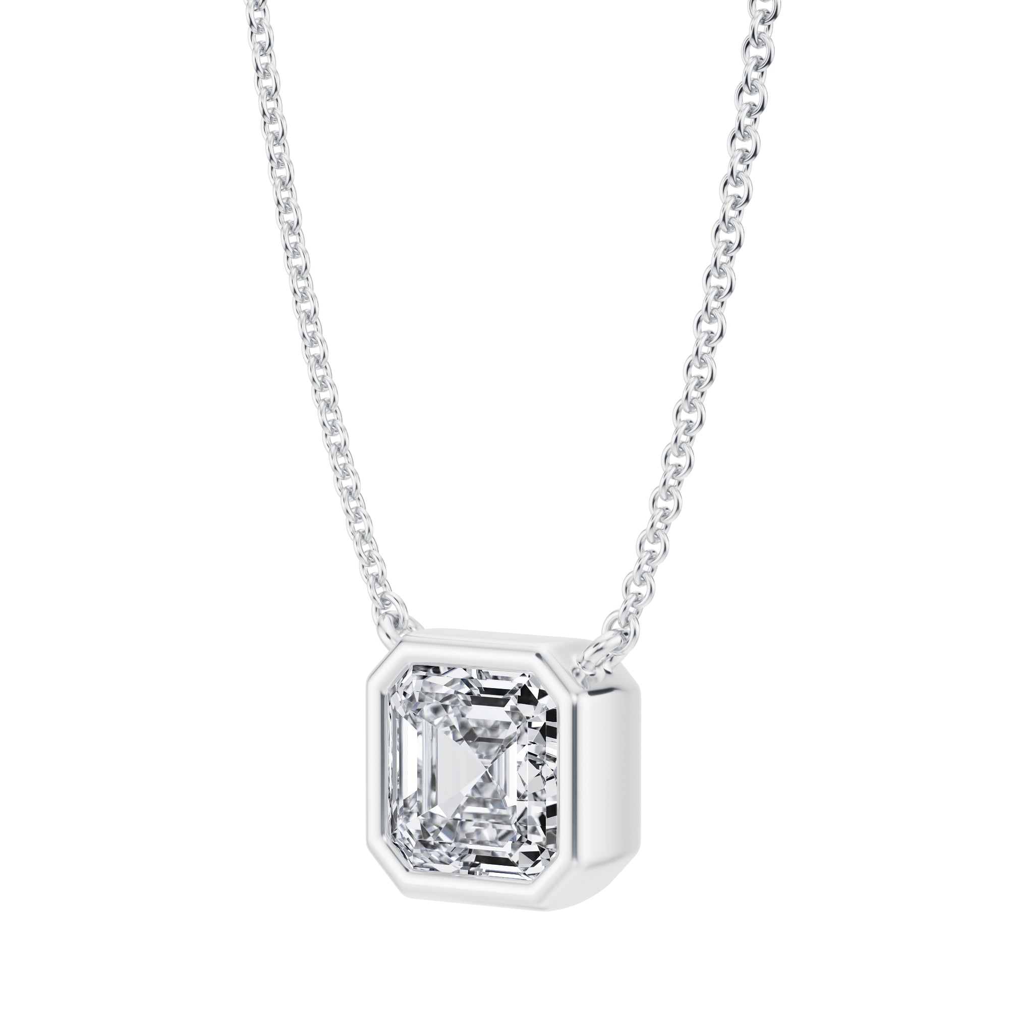 1.5 Carat Asscher Cut Bezel Solitaire Pendant Necklace