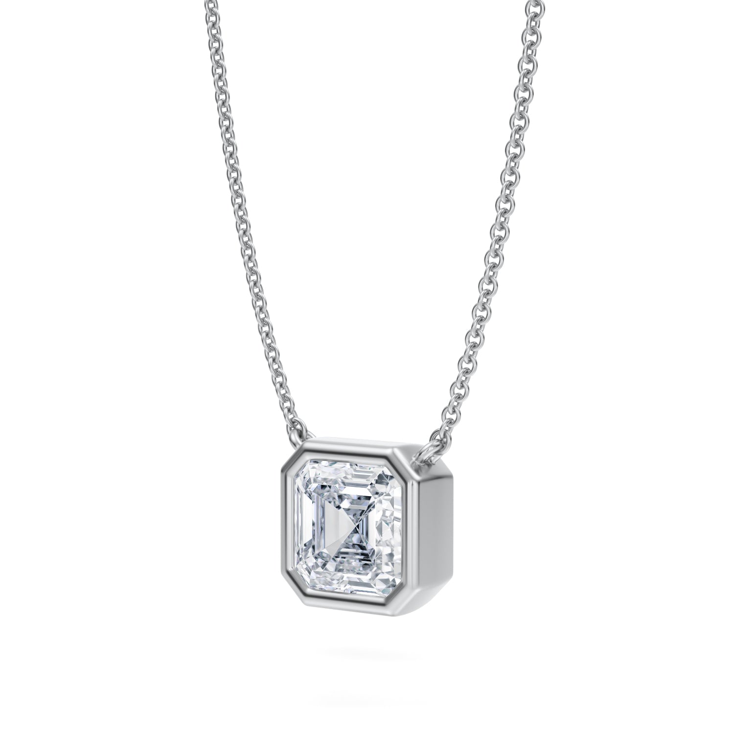 2 Carat Asscher Cut Bezel Solitaire Pendant Necklace