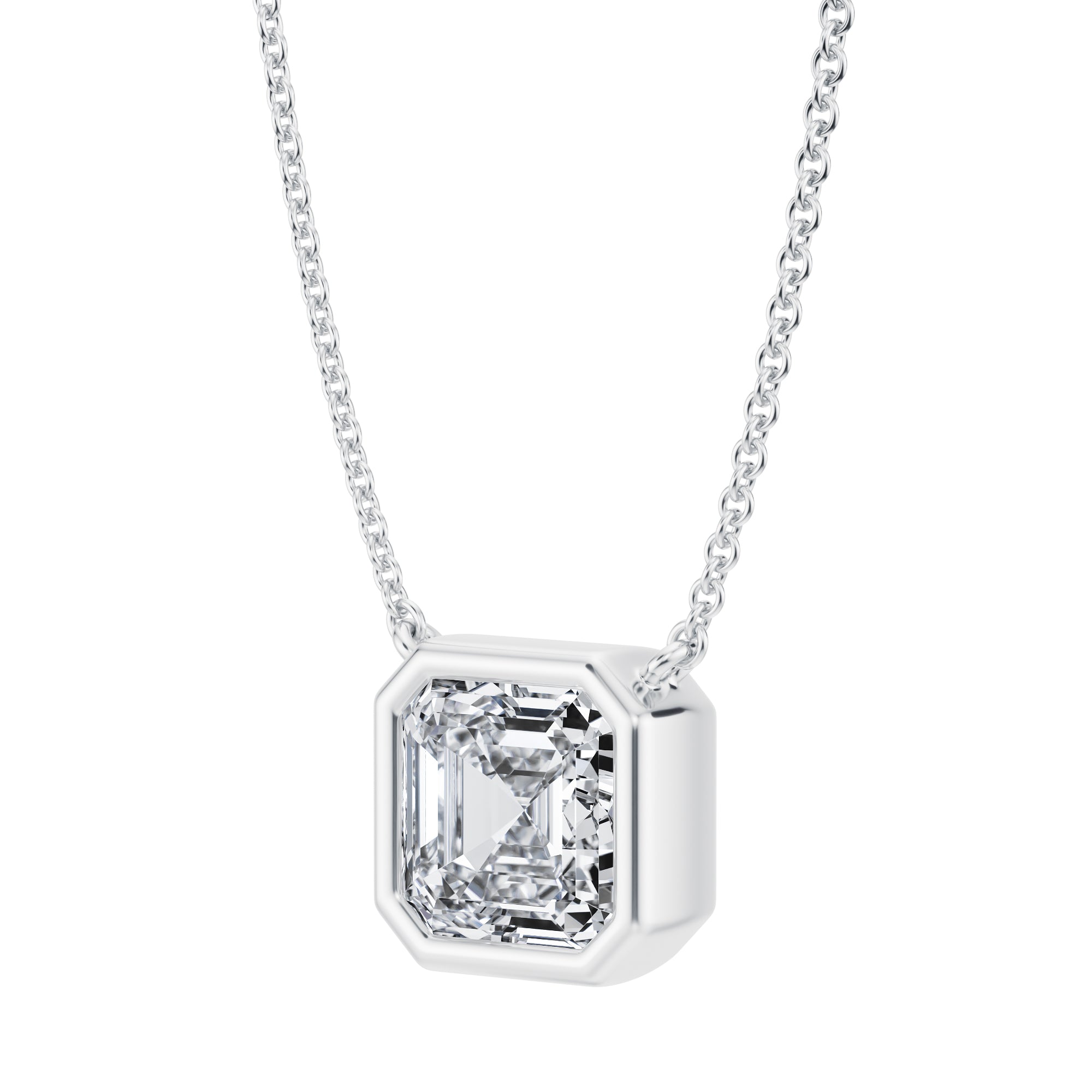 2.5 Carat Asscher Cut Bezel Solitaire Pendant Necklace