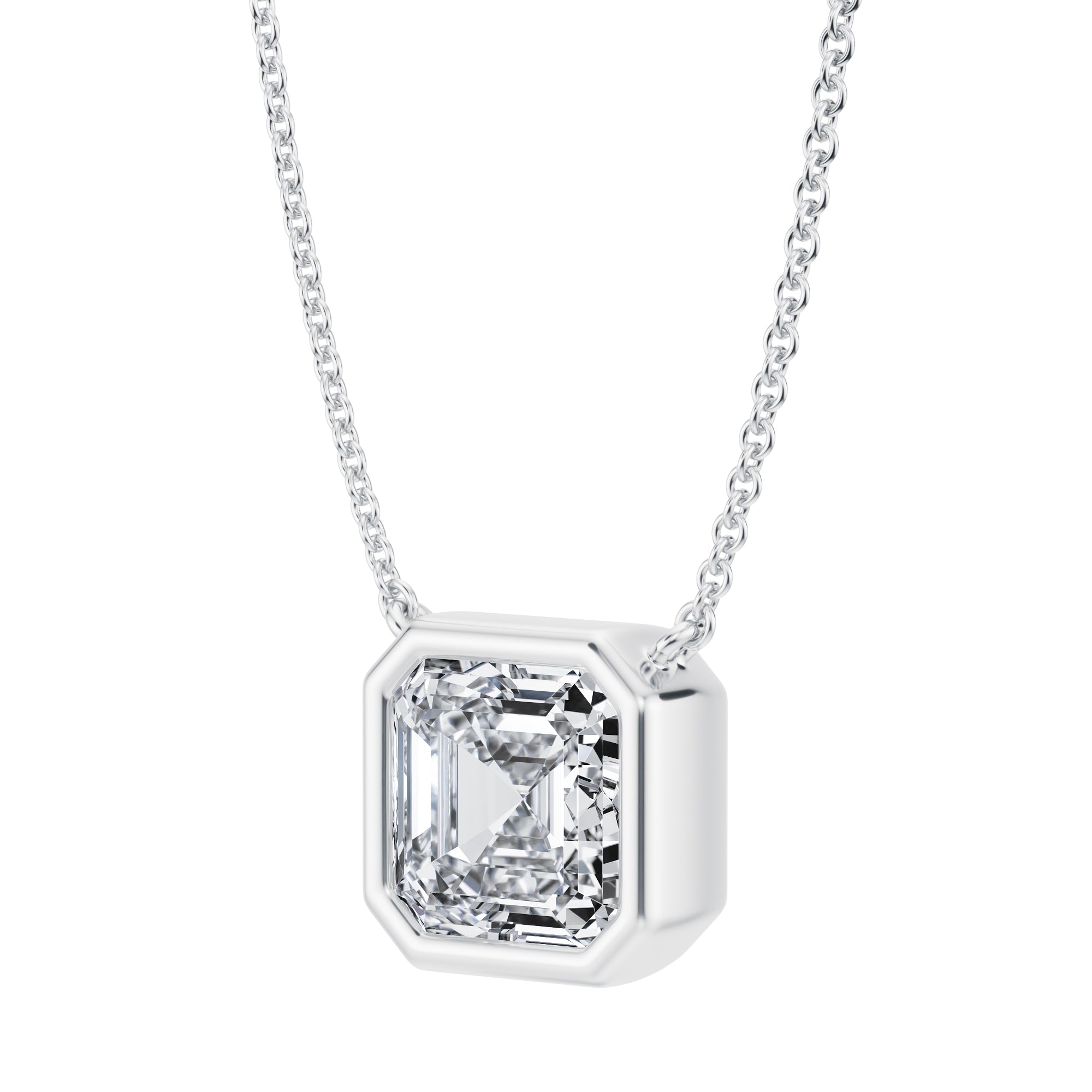 3 Carat Asscher Cut Bezel Solitaire Pendant Necklace