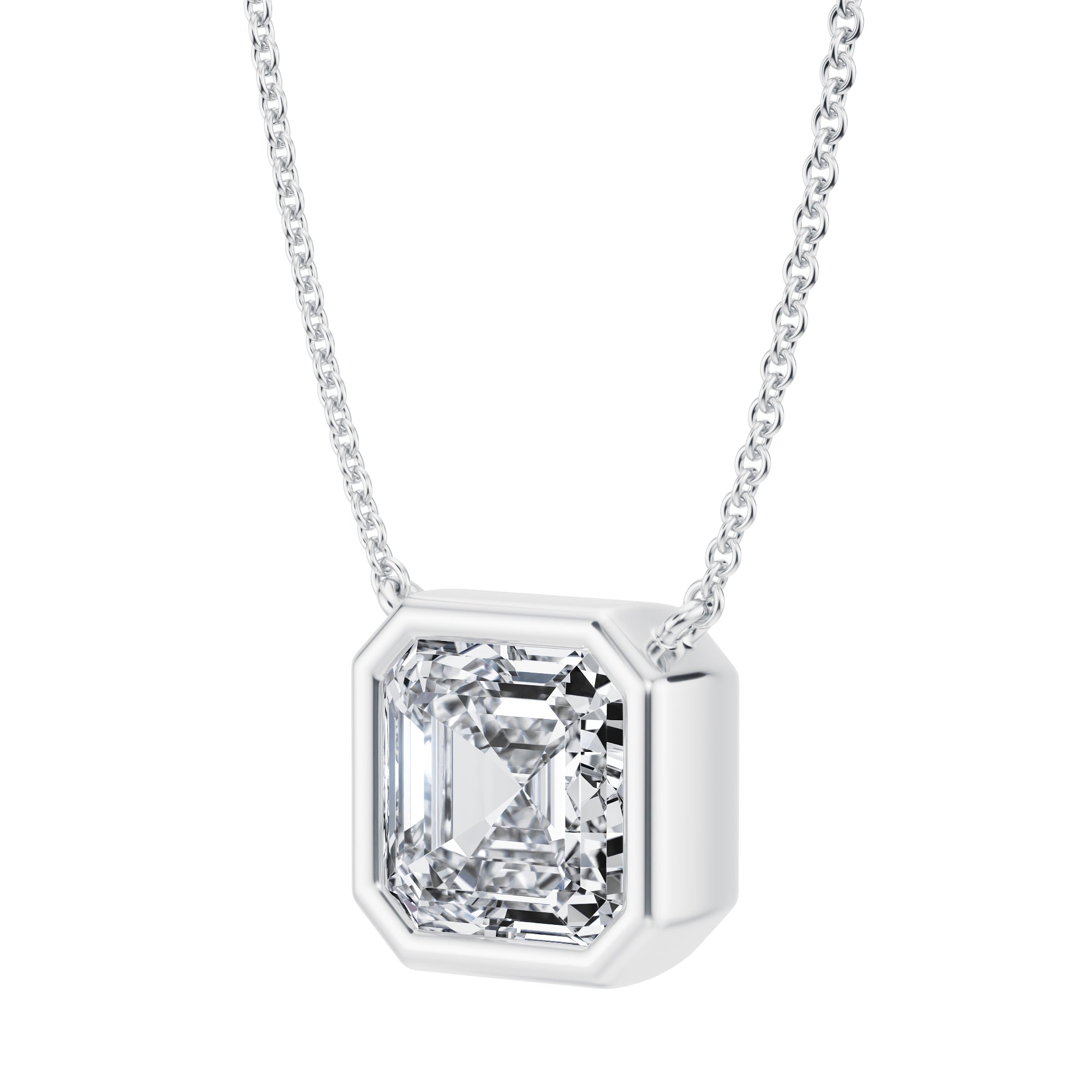 3.5 Carat Asscher Cut Bezel Solitaire Pendant Necklace