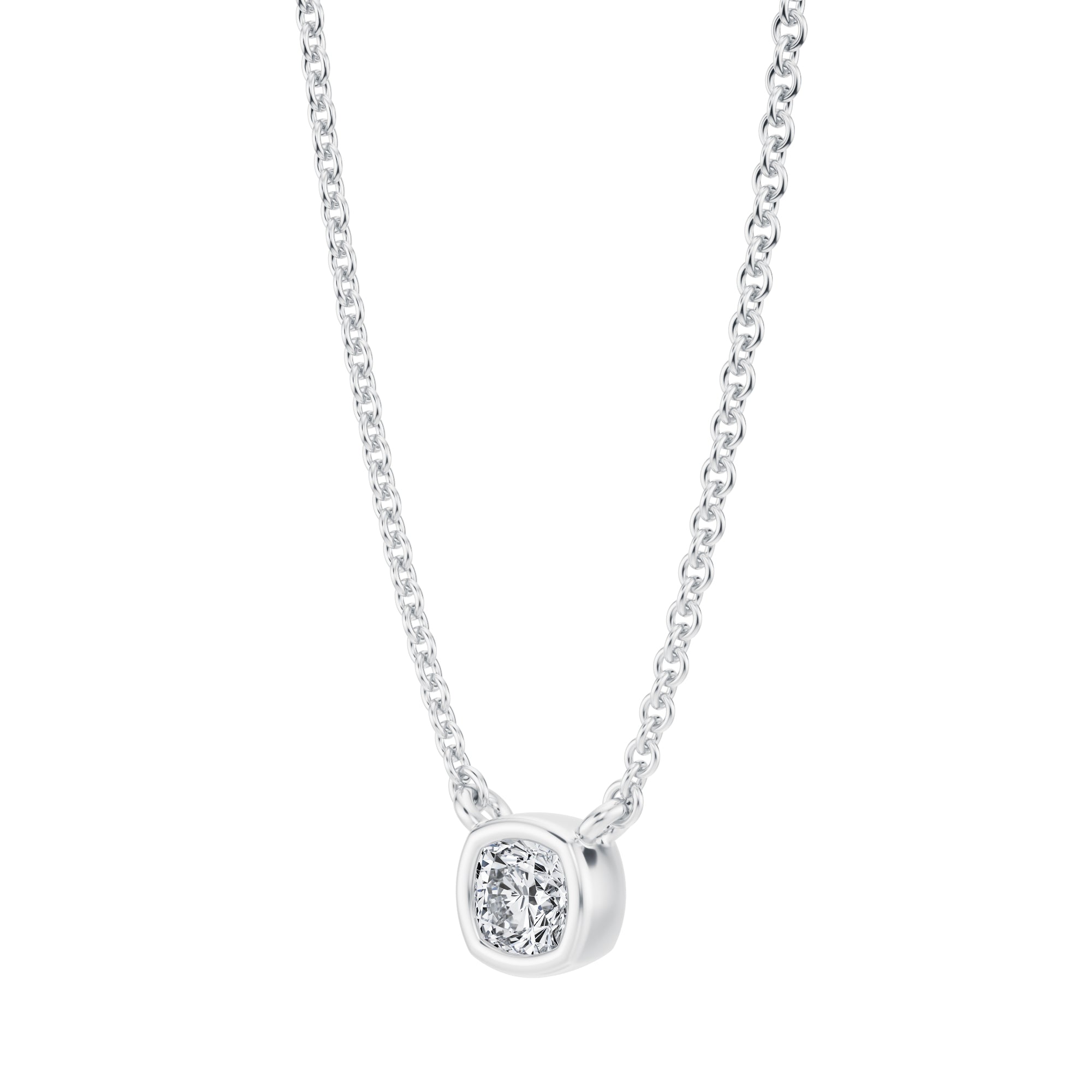 Cushion Bezel Solitaire Pendant Necklace