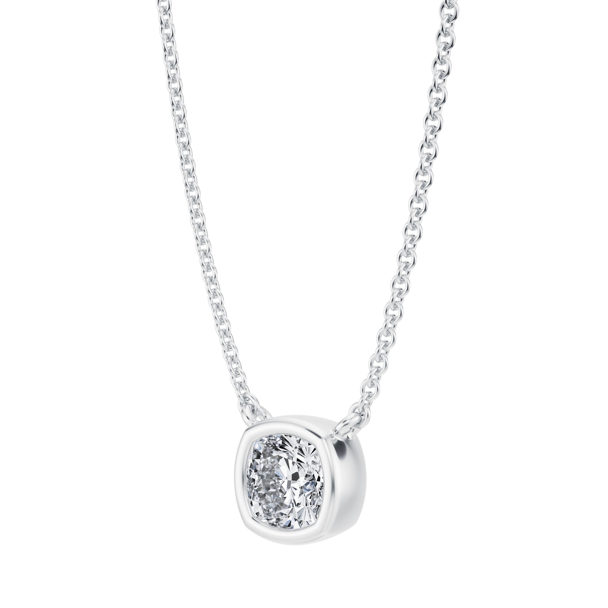 1/2 Carat Cushion Bezel Solitaire Pendant Necklace