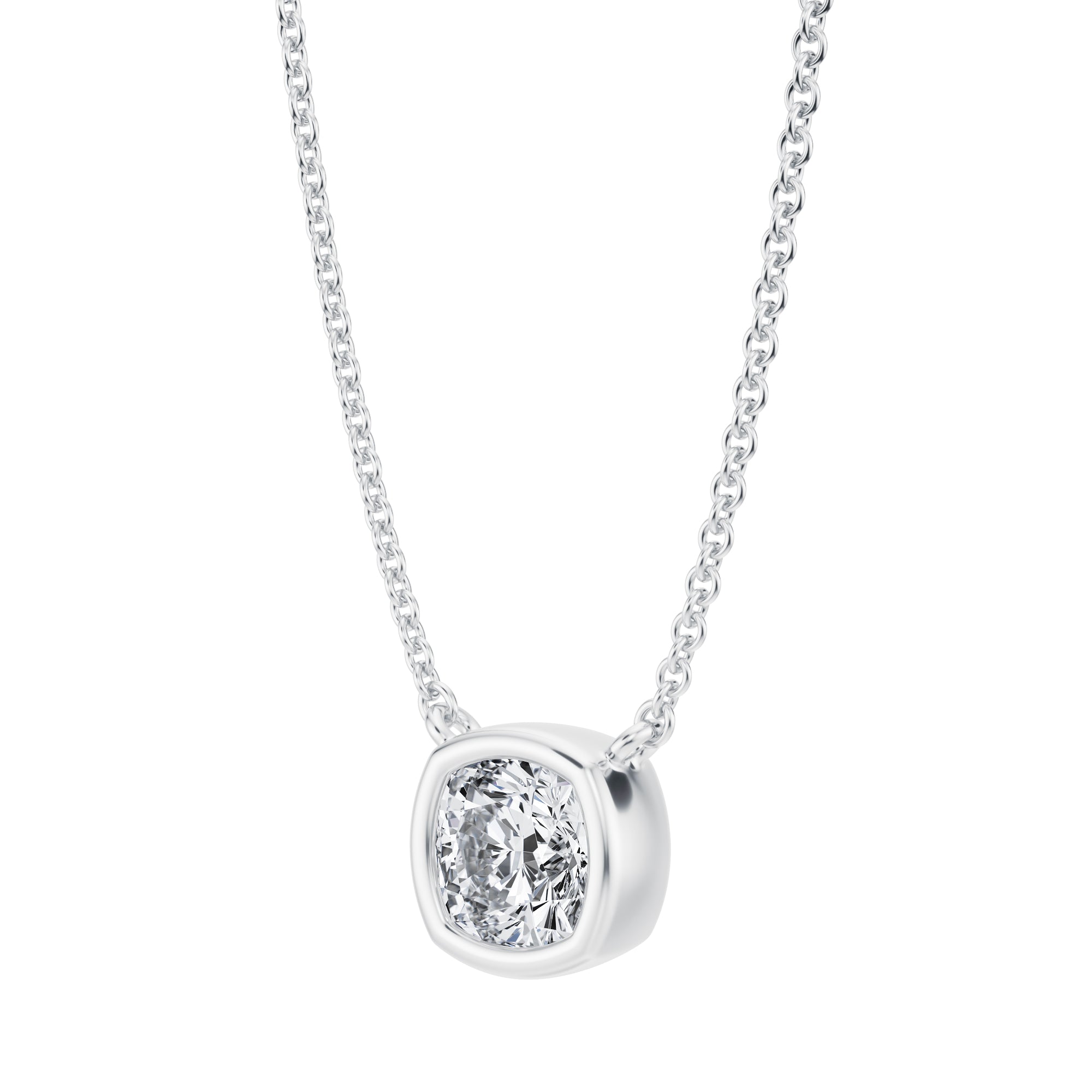 3/4 Carat Cushion Bezel Solitaire Pendant Necklace