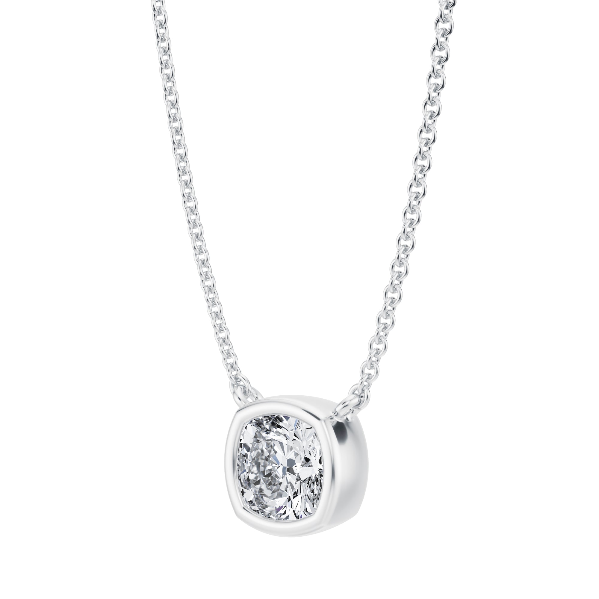 1 Carat Cushion Bezel Solitaire Pendant Necklace