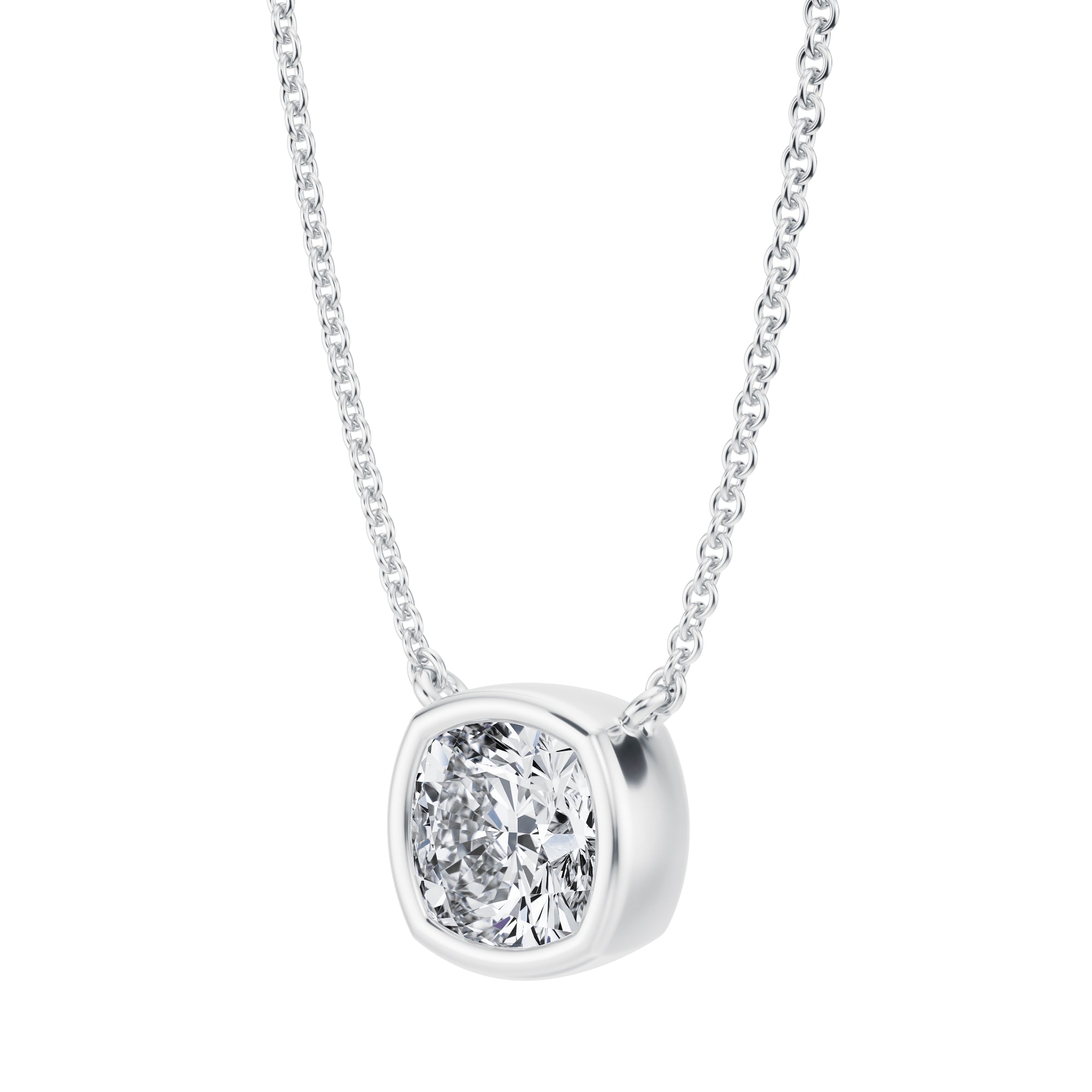 1.5 Carat Cushion Bezel Solitaire Pendant Necklace