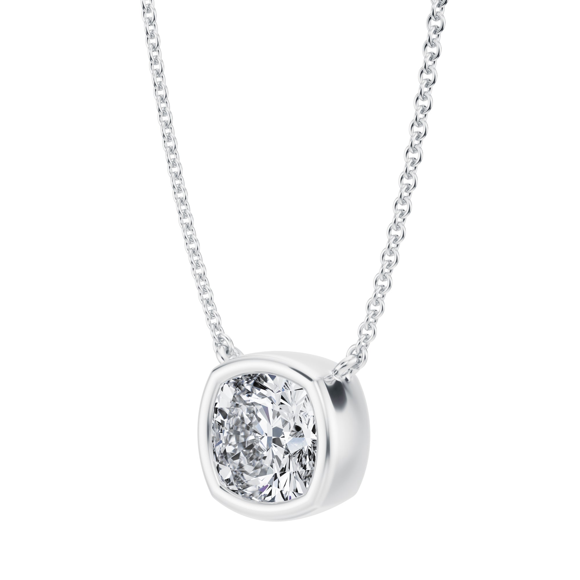 2 Carat Cushion Bezel Solitaire Pendant Necklace