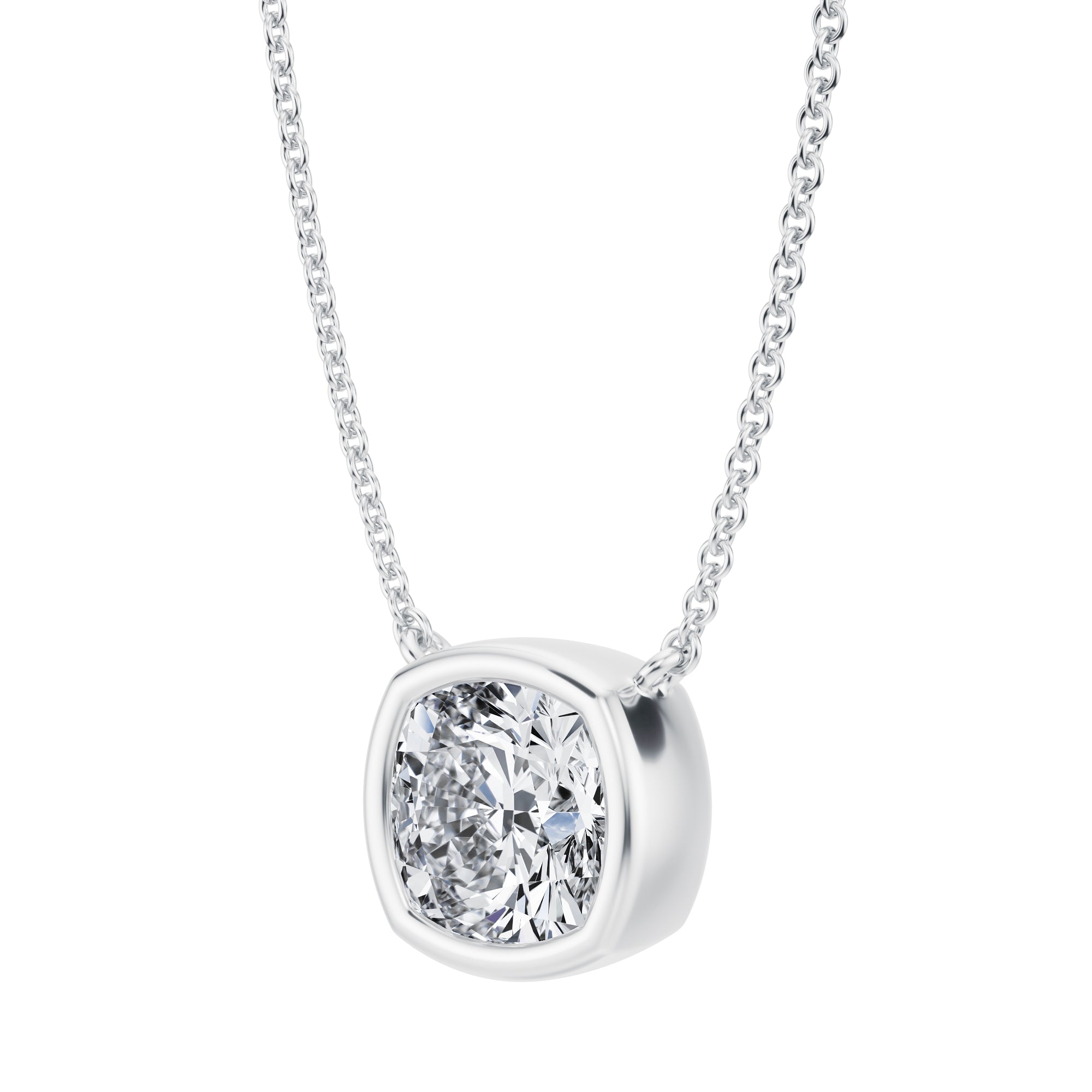 2.5 Carat Cushion Bezel Solitaire Pendant Necklace