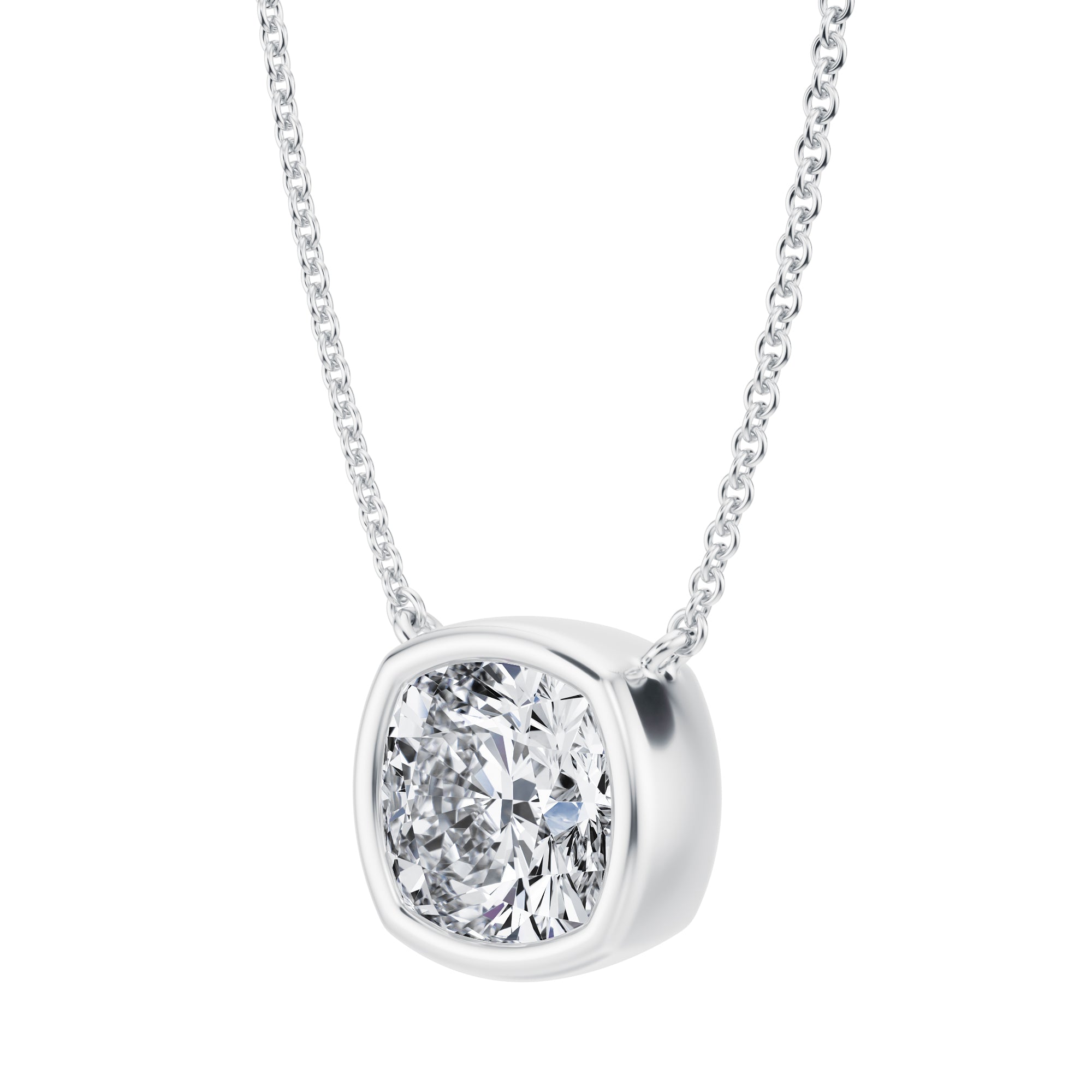 3 Carat Cushion Bezel Solitaire Pendant Necklace