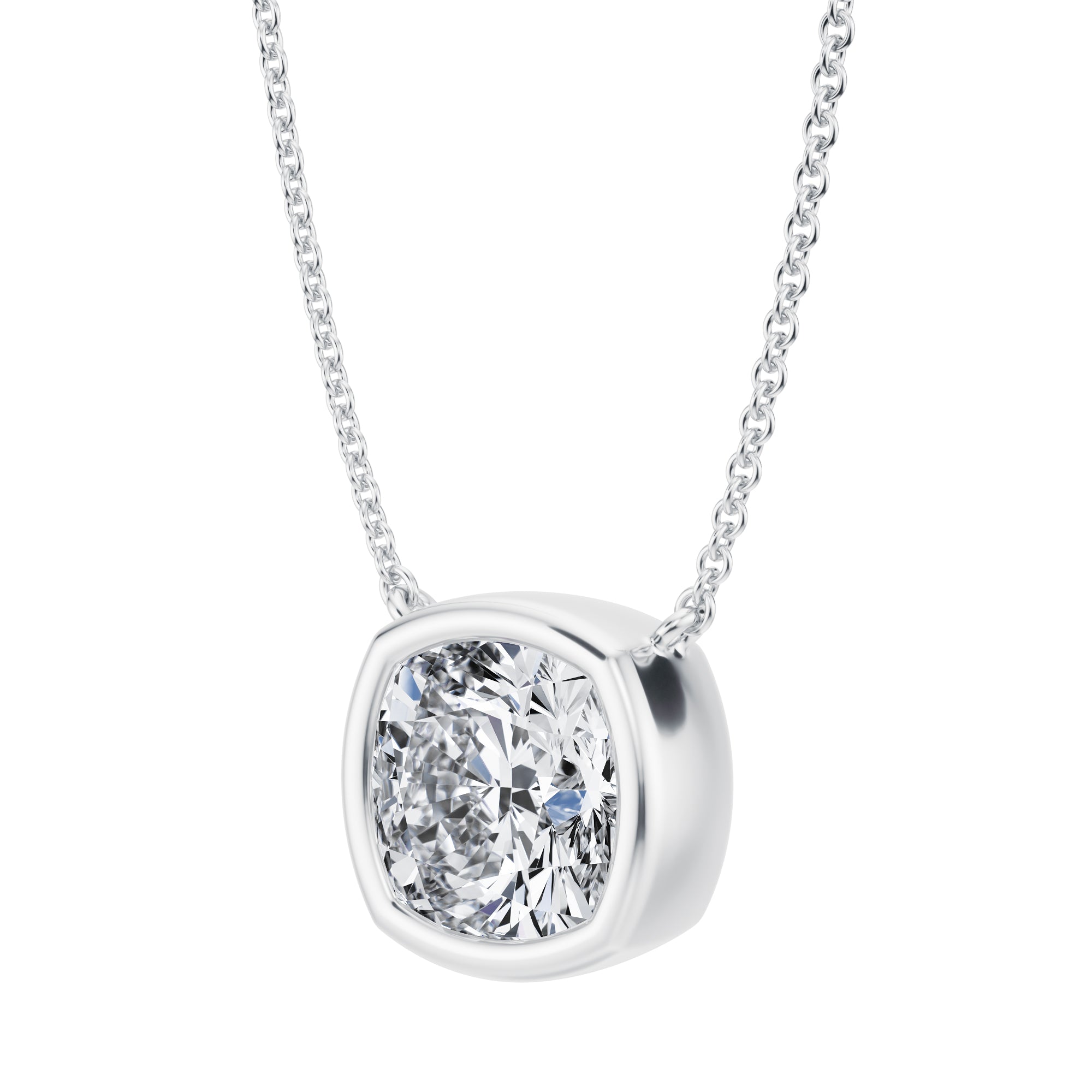 3.5 Carat Cushion Bezel Solitaire Pendant Necklace