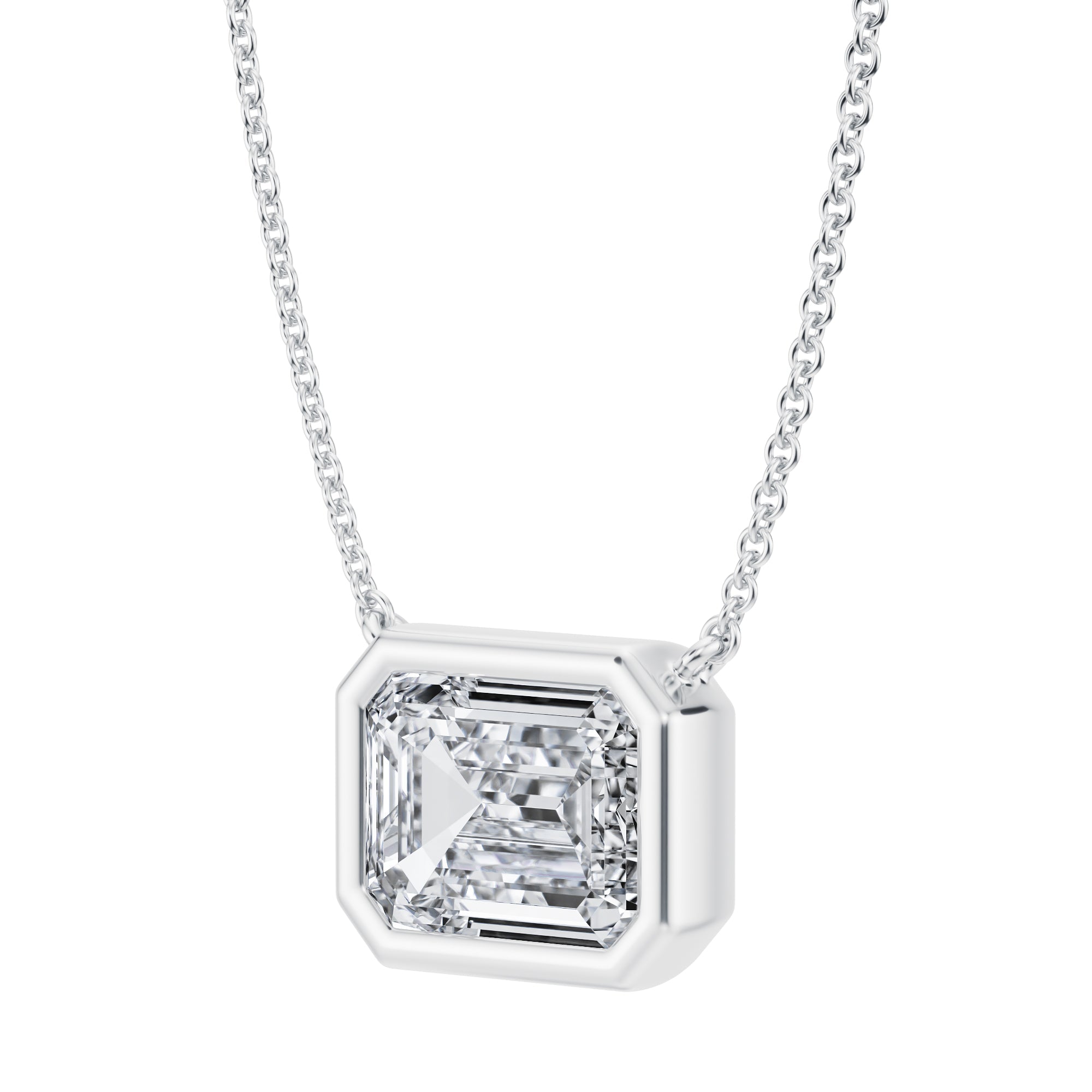 3.5 Carat Emerald Bezel Solitaire Pendant Necklace