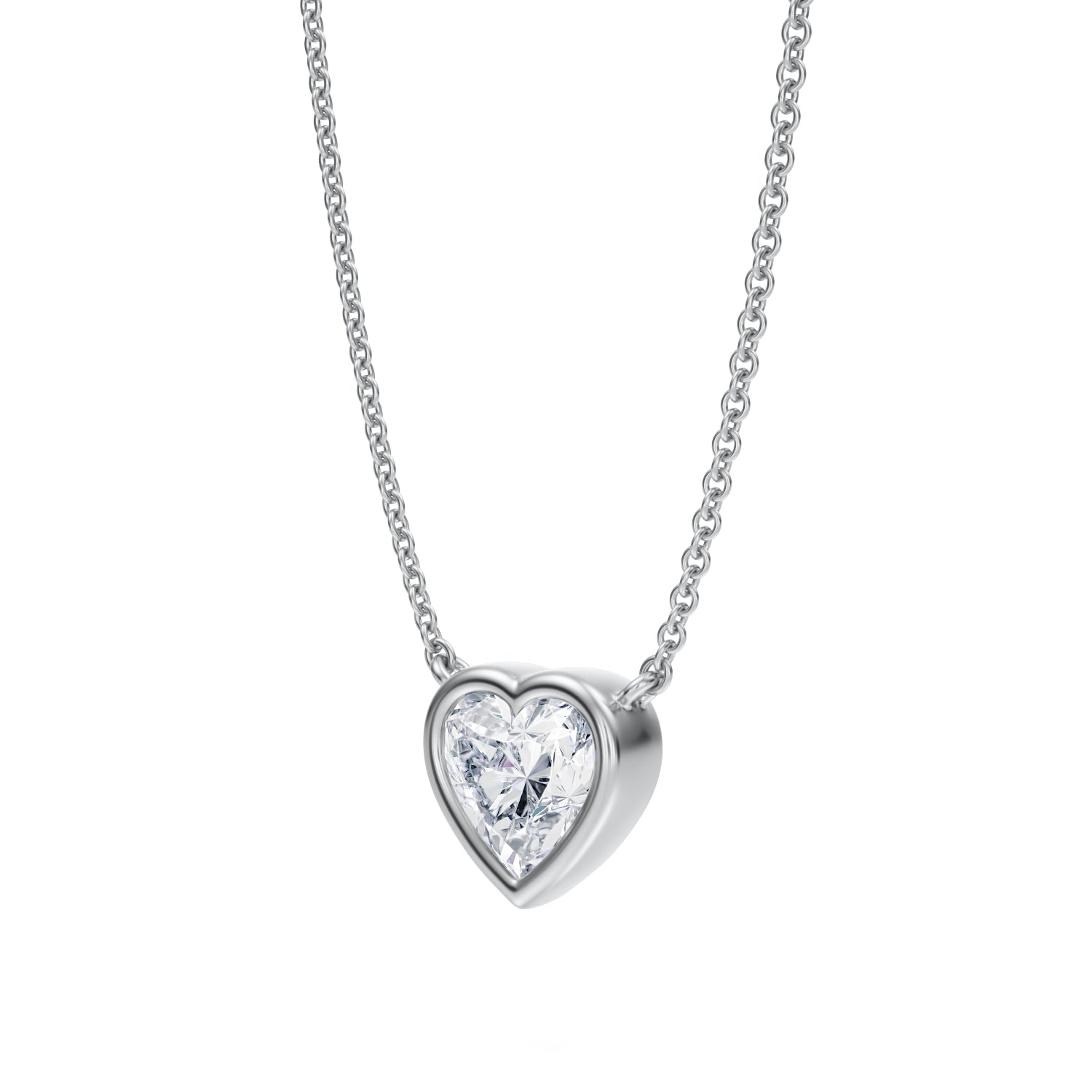 1 Carat Heart Shape Bezel Solitaire Pendant Necklace