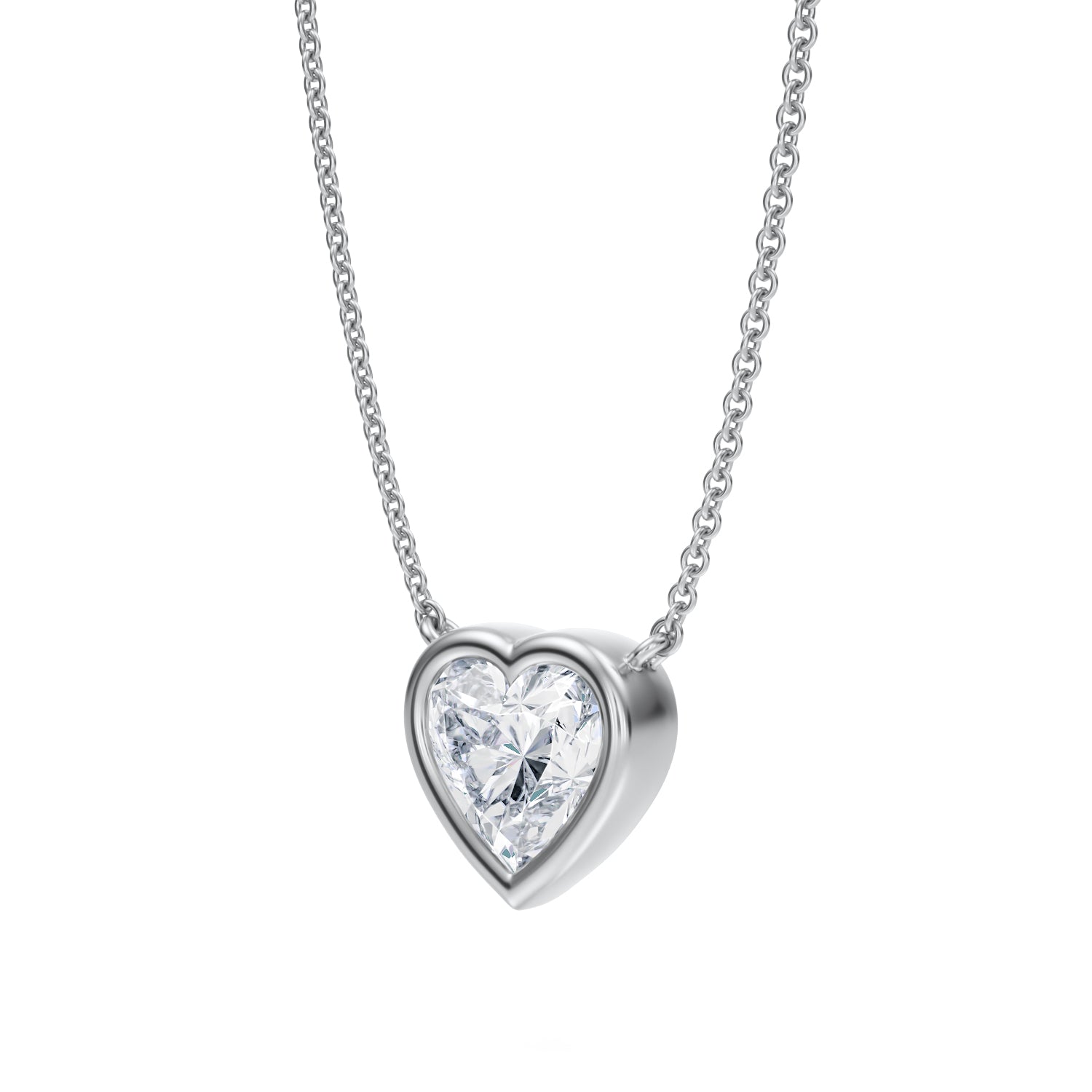 1.5 Carat Heart Shape Bezel Solitaire Pendant Necklace