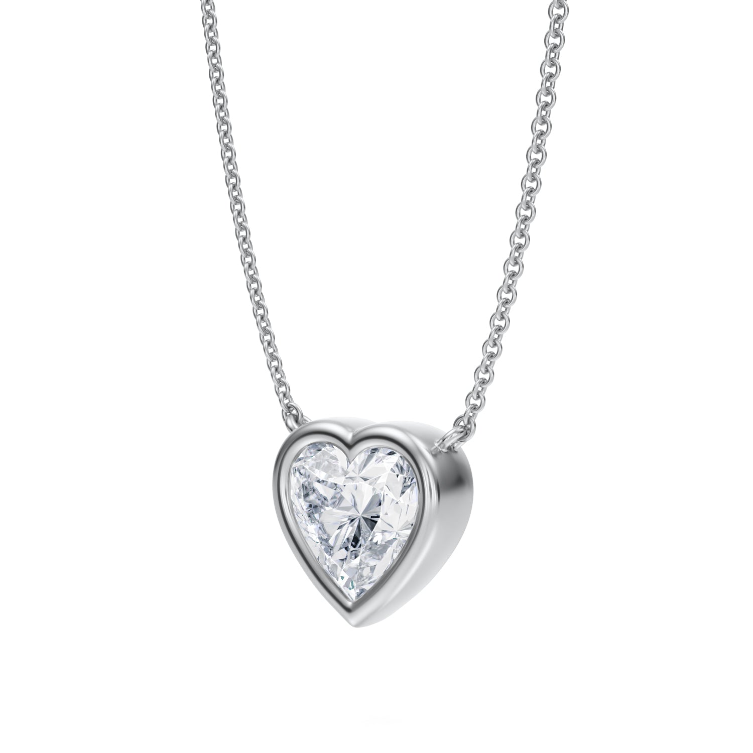 2 Carat Heart Shape Bezel Solitaire Pendant Necklace