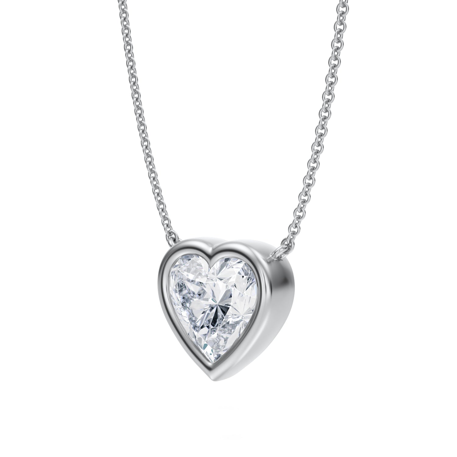 3 Carat Heart Shape Bezel Solitaire Pendant Necklace