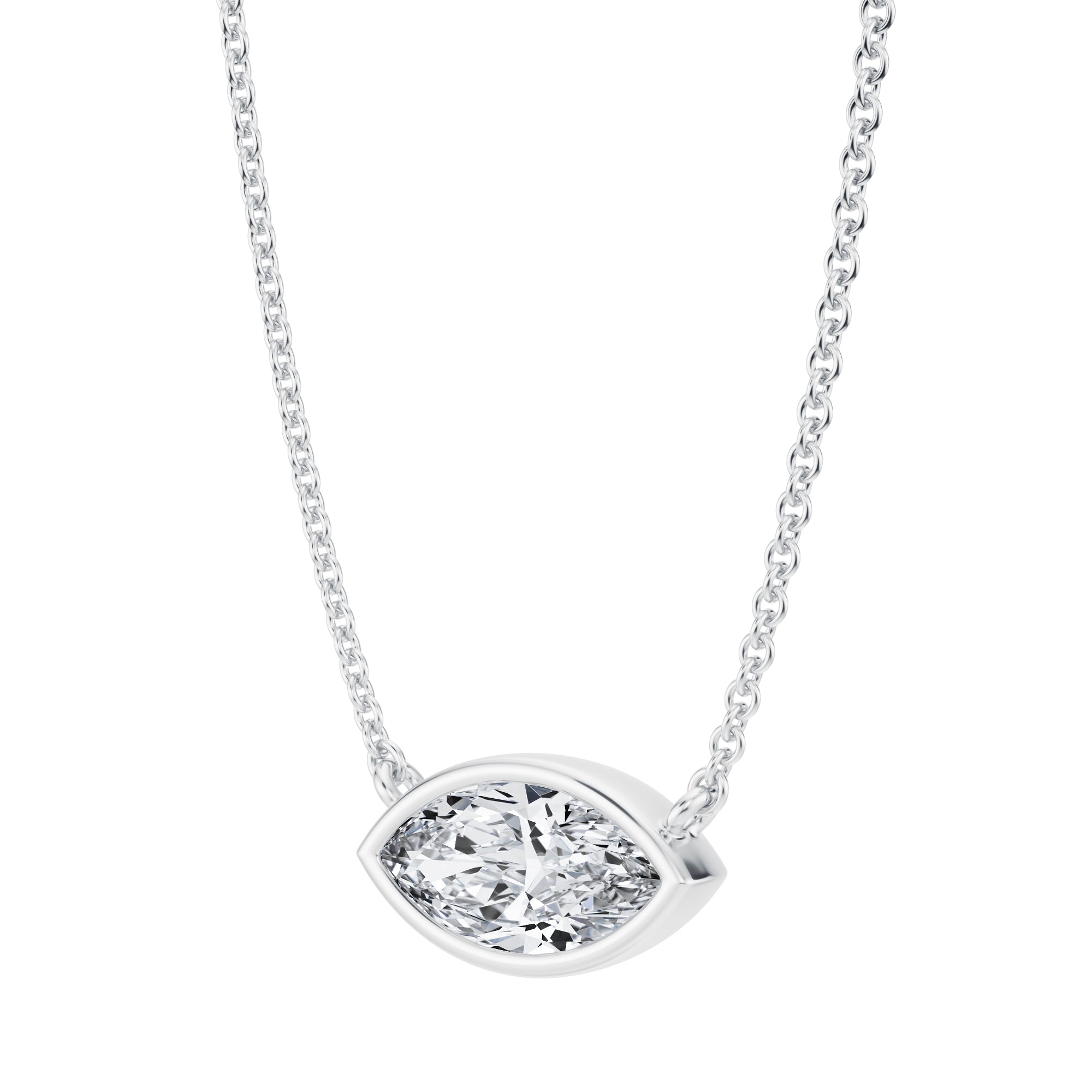 1 Carat Marquise Bezel Solitaire Pendant Necklace